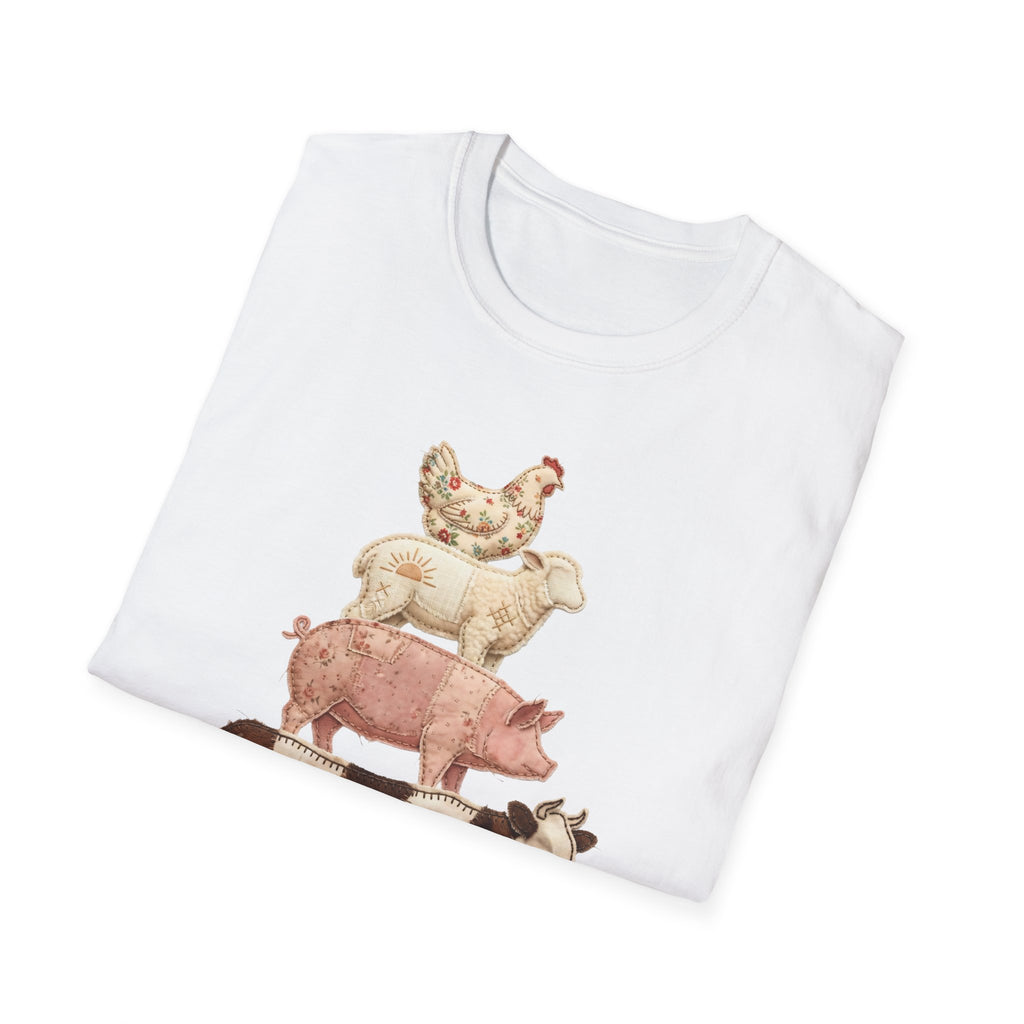Farm Animal Stack T-Shirt — Vintage Cow, Pig, Sheep & Chicken Graphic Tee