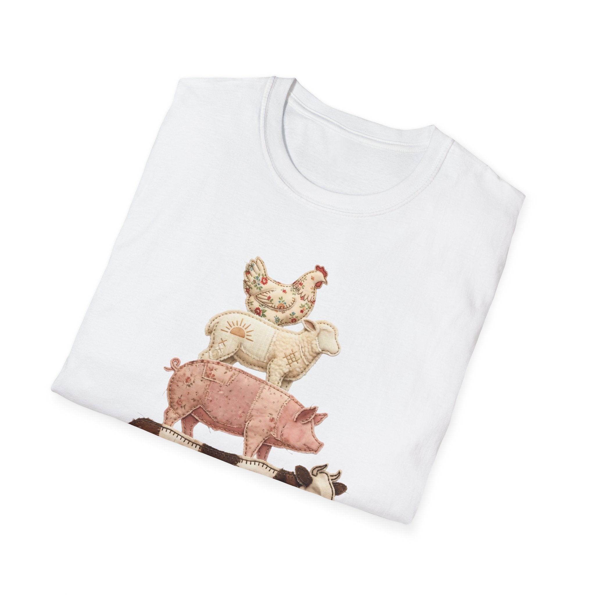 Farm Animal Stack T-Shirt — Vintage Cow, Pig, Sheep & Chicken Graphic Tee