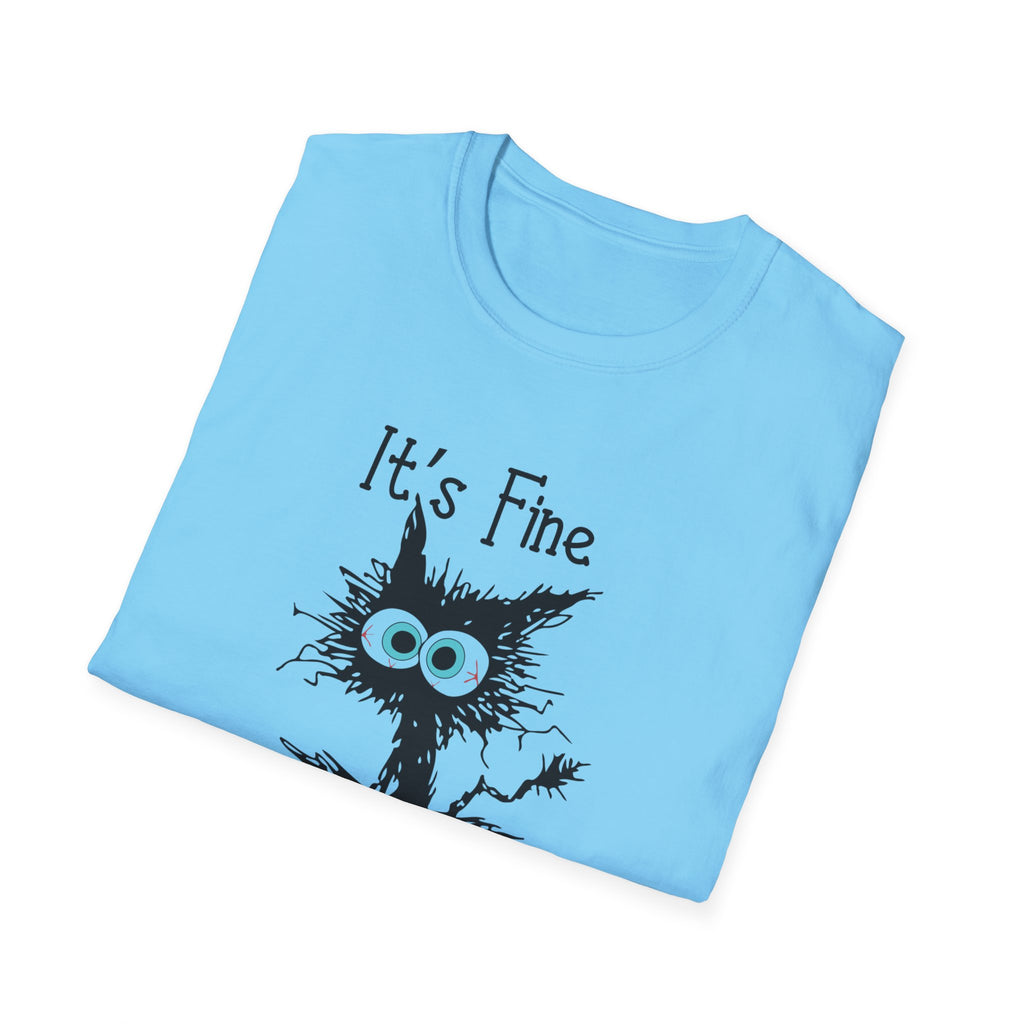 It's Fine Cat T-Shirt — Funny Grunge Cat Graphic Tee ("It's Fine I'm Fine Everything Is Fine")
