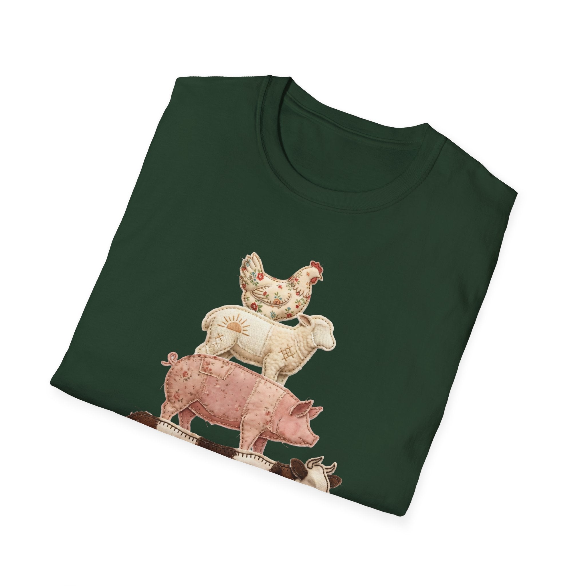 Farm Animal Stack T-Shirt — Vintage Cow, Pig, Sheep & Chicken Graphic Tee