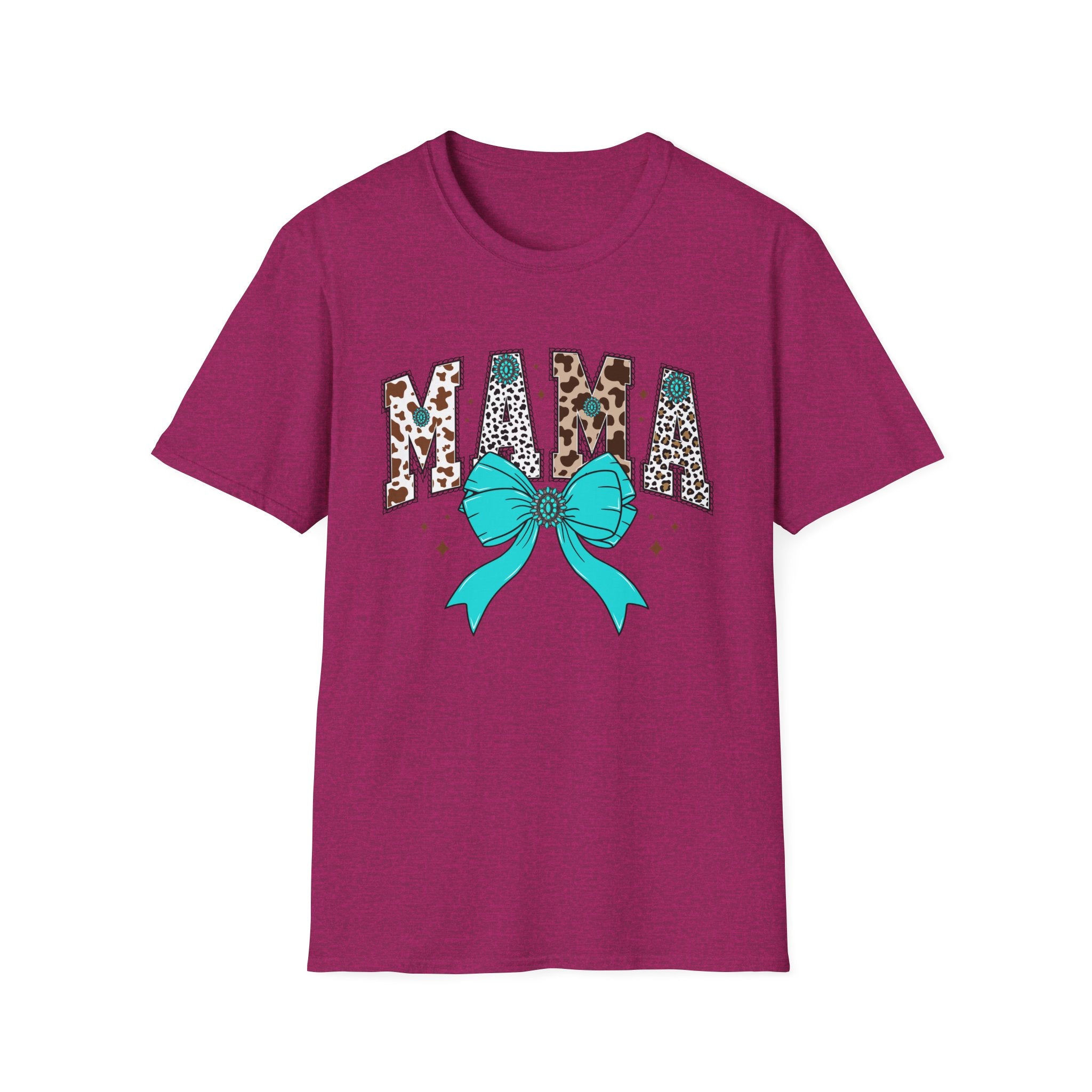 Mama Leopard Print Tee with Teal Bow – Cute Mother's Day Shirt
