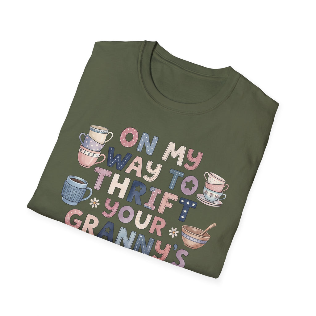 Thrifted Finds Tee — “On My Way to Thrift Your Granny’s Knick Knacks” Vintage Coffee Graphic T-Shirt