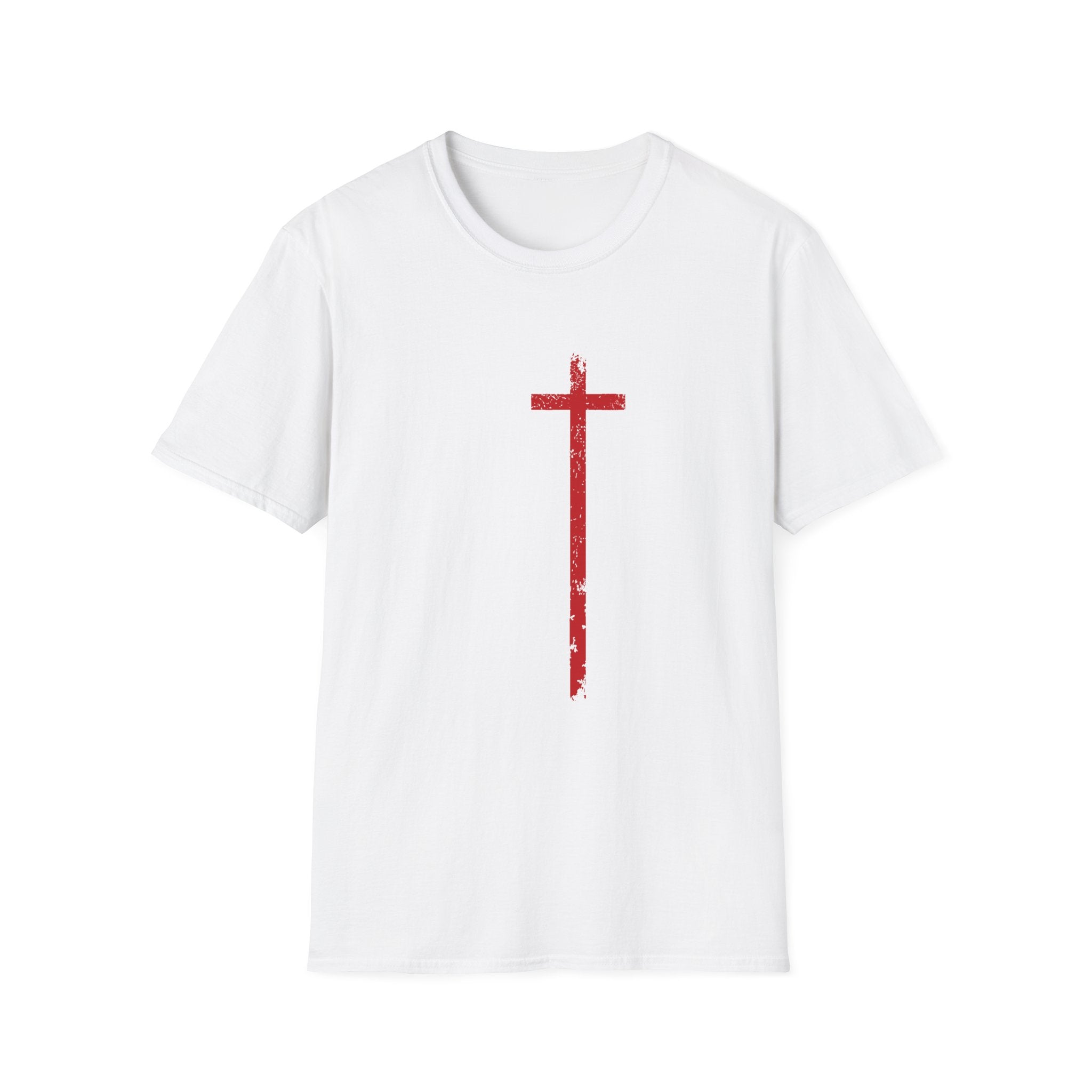 Christian Cross Minimalist T-Shirt — Distressed Red Cross Faith Tee
