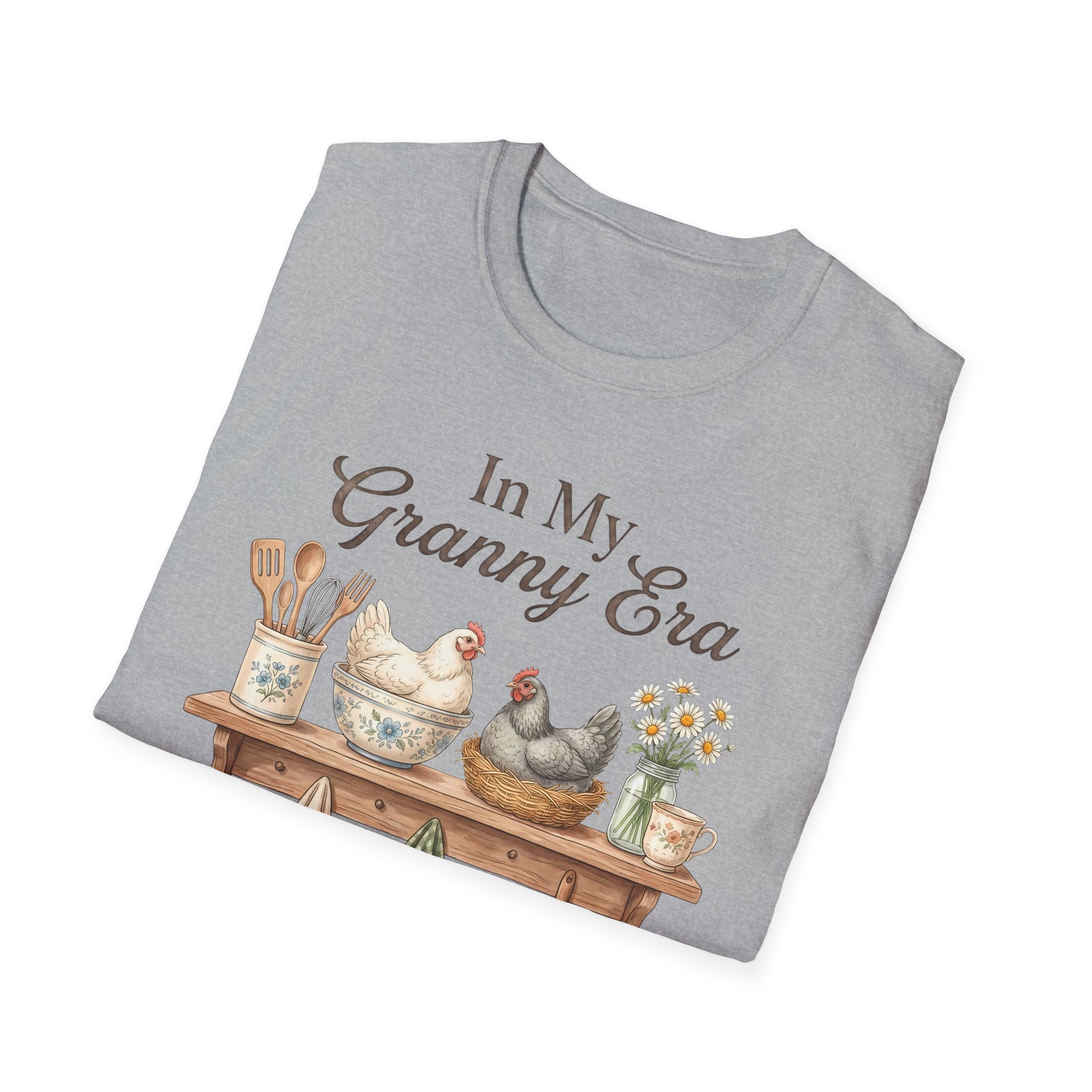 T-Shirt — "In My Granny Era" Vintage Kitchen Chickens Graphic