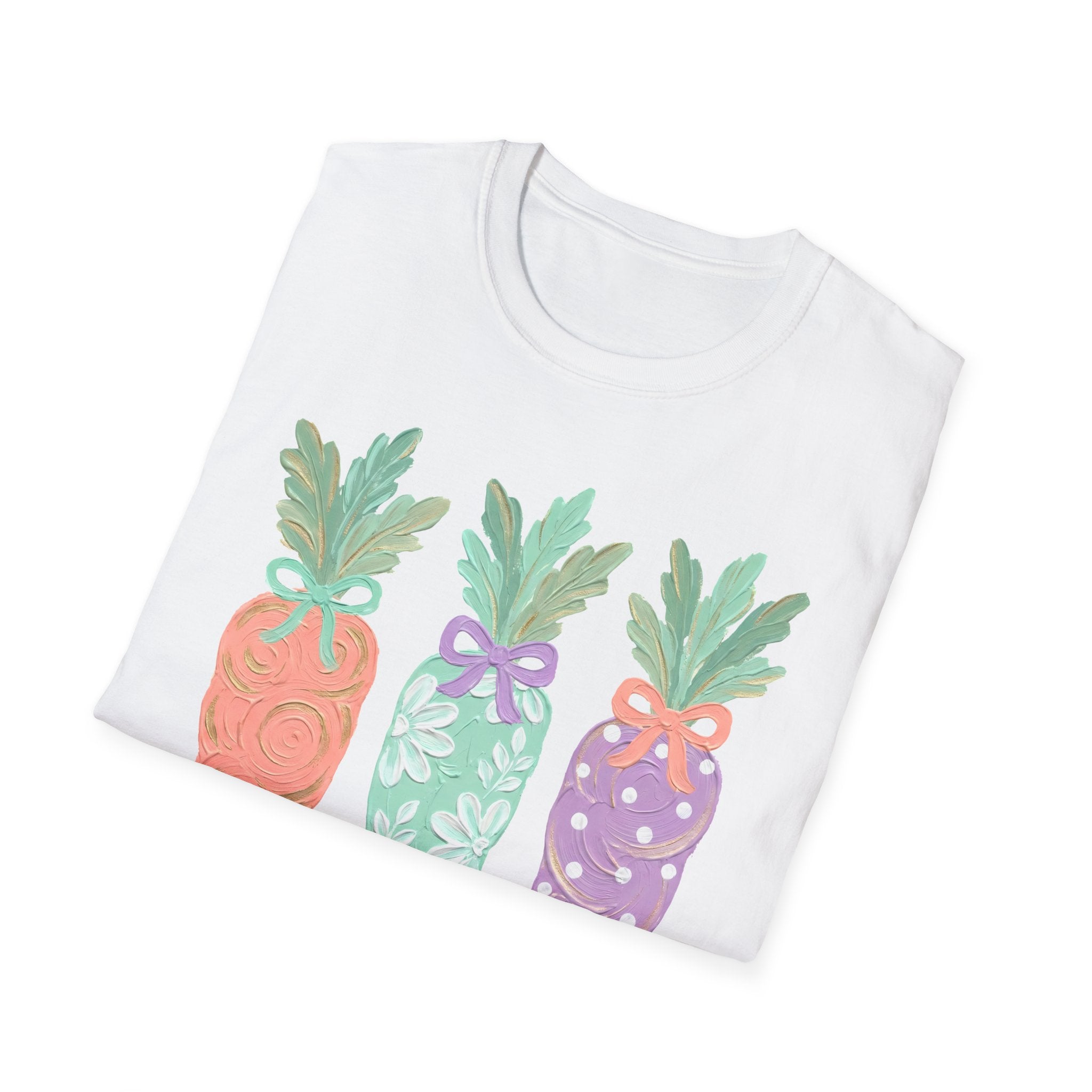 Carrot Trio Graphic T-Shirt — Pastel Floral Easter Tee