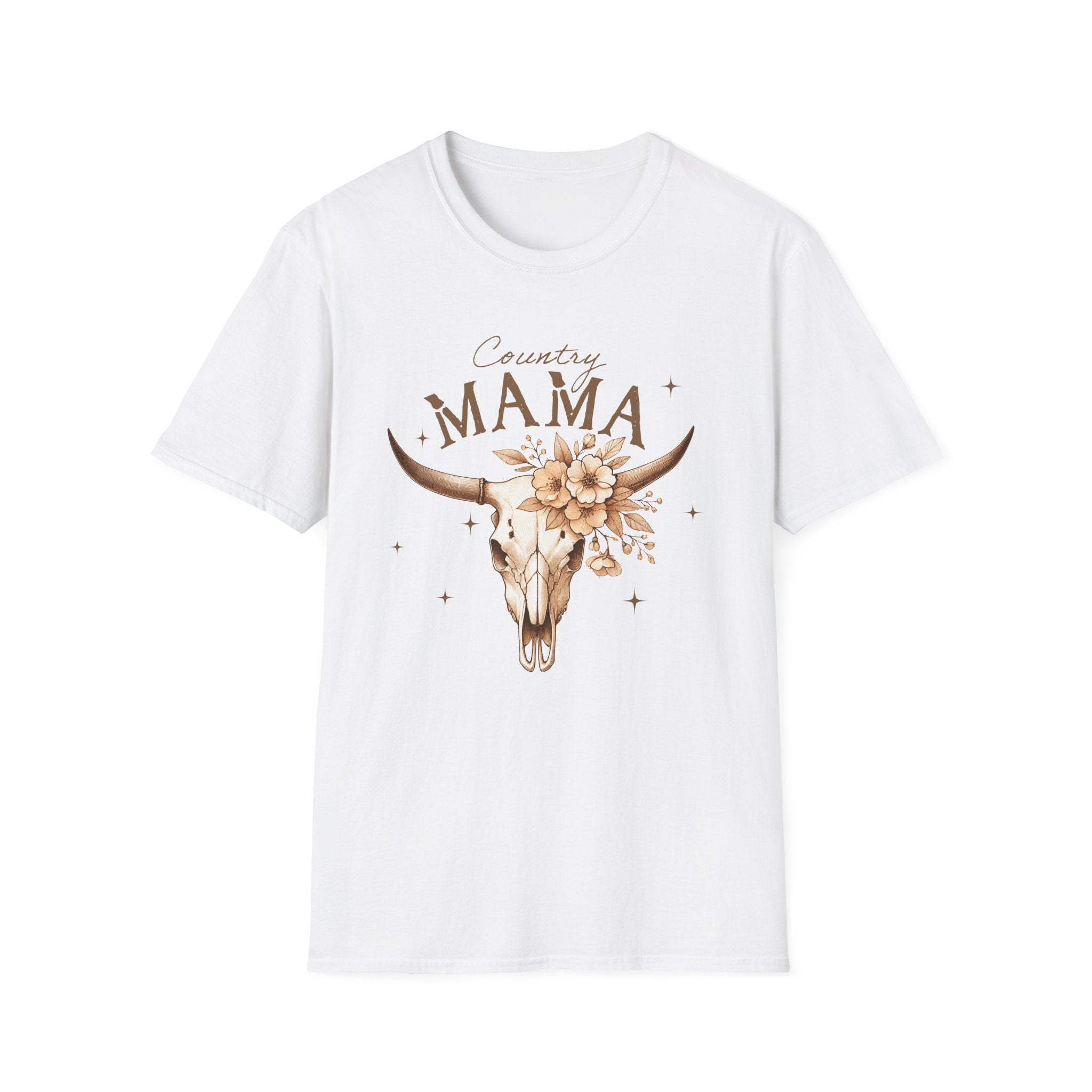 Country Mama T-Shirt — Floral Longhorn Skull Graphic