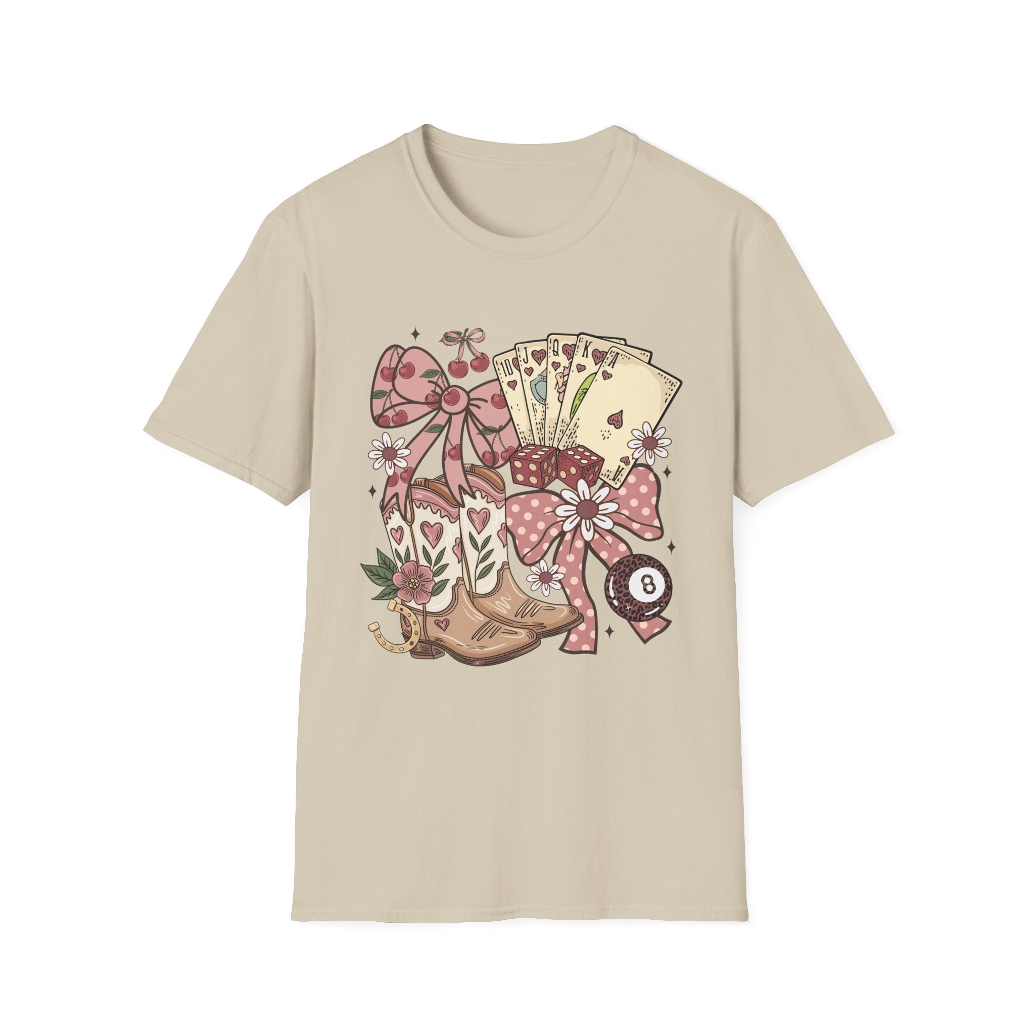 Cowgirl Aesthetic T‑Shirt — Western Boots, Cards & Ribbon Graphic