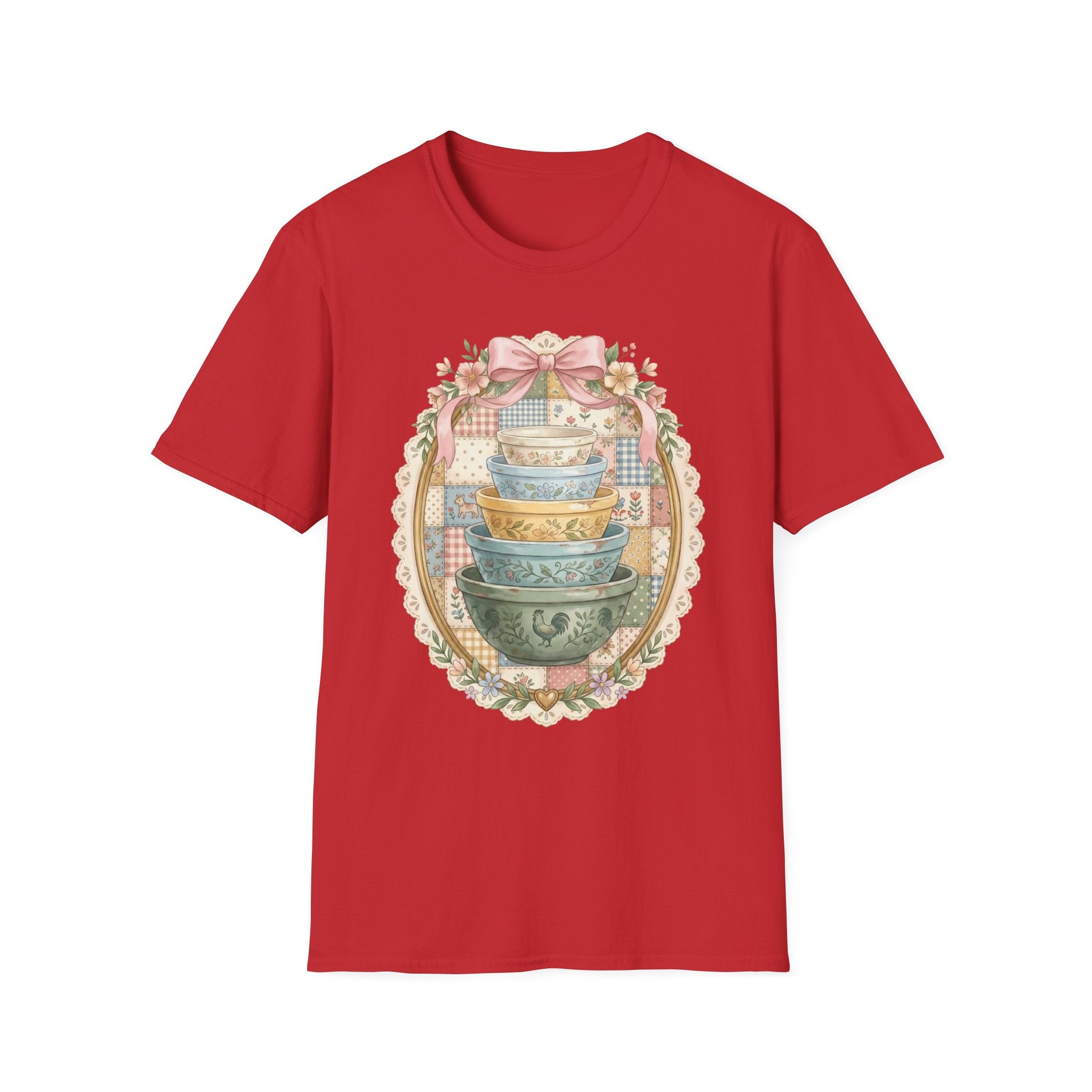 Vintage Mixing Bowls T-Shirt — Shabby Chic Kitchen Stack Graphic Tee