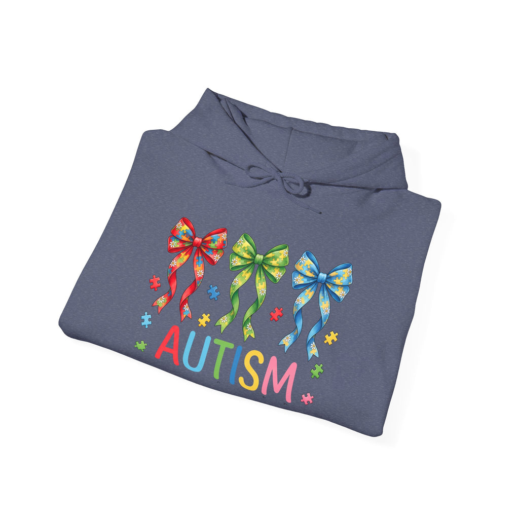 Autism Awareness Hoodie — Rainbow Puzzle Bows Design
