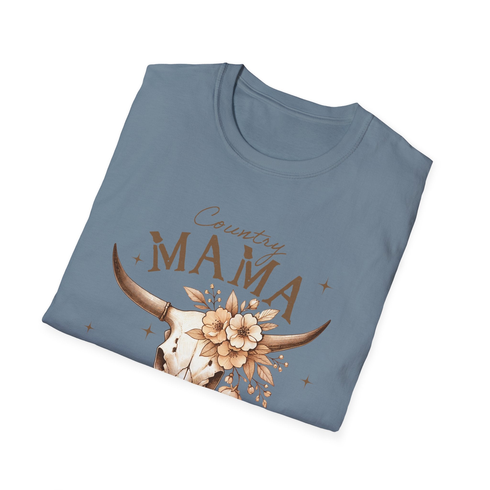 Country Mama T-Shirt — Floral Longhorn Skull Graphic