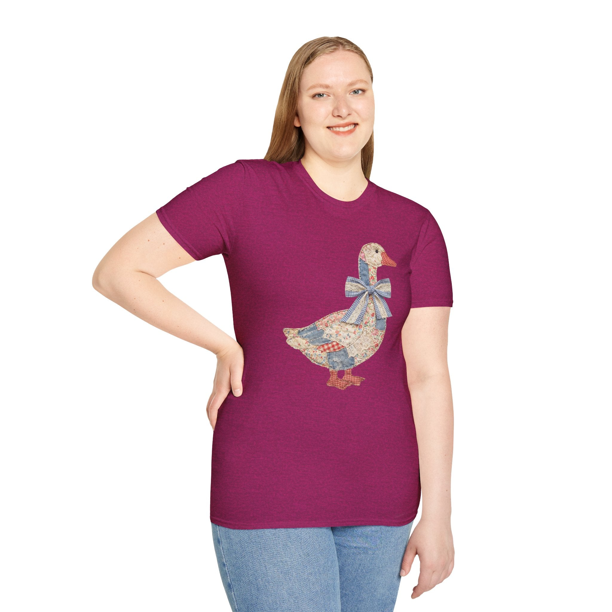 Vintage Patchwork Duck T-Shirt — Cute Floral Goose with Bow Tee