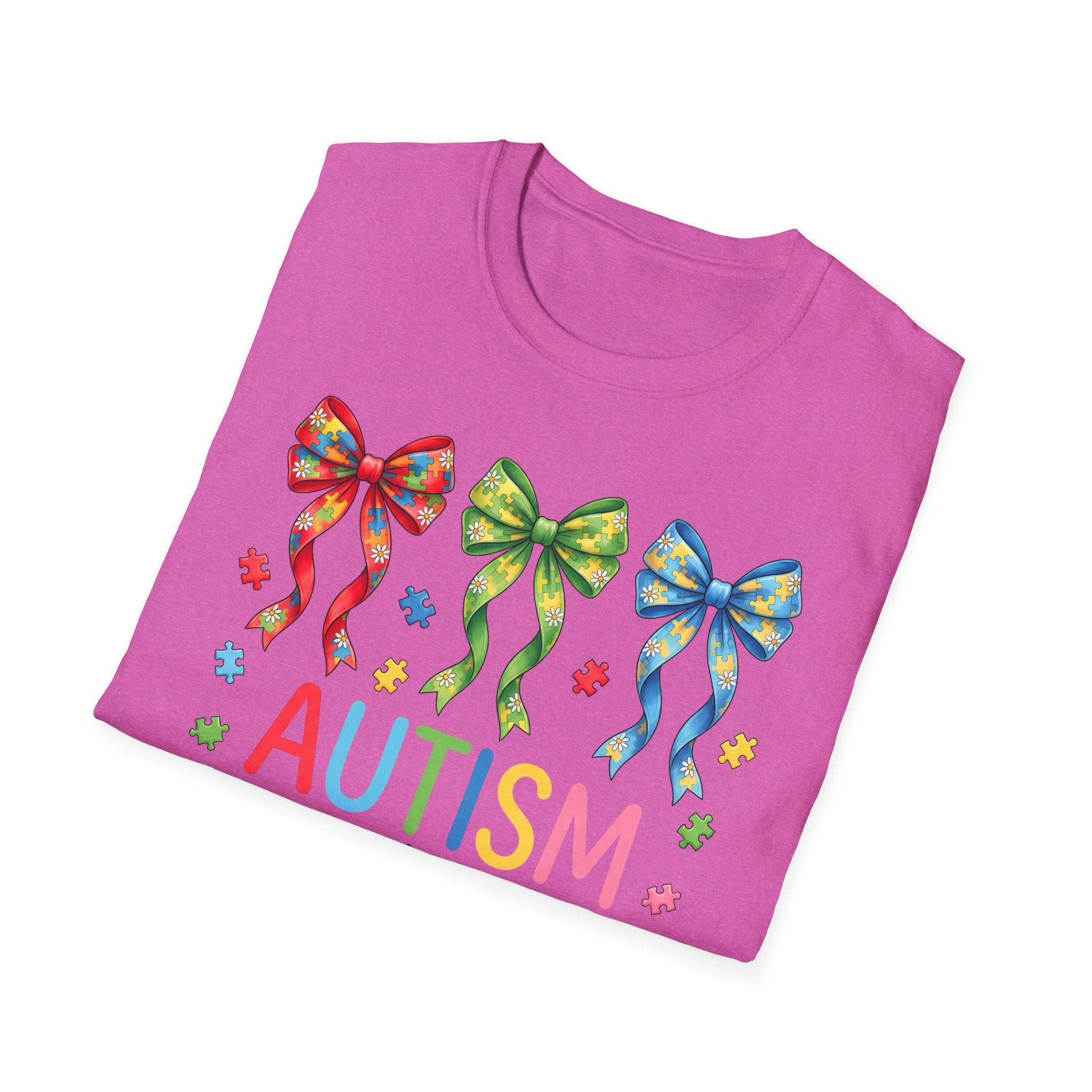 Autism Awareness T-Shirt — "Autism: Accept • Understand • Love" with Colorful Ribbon Bows