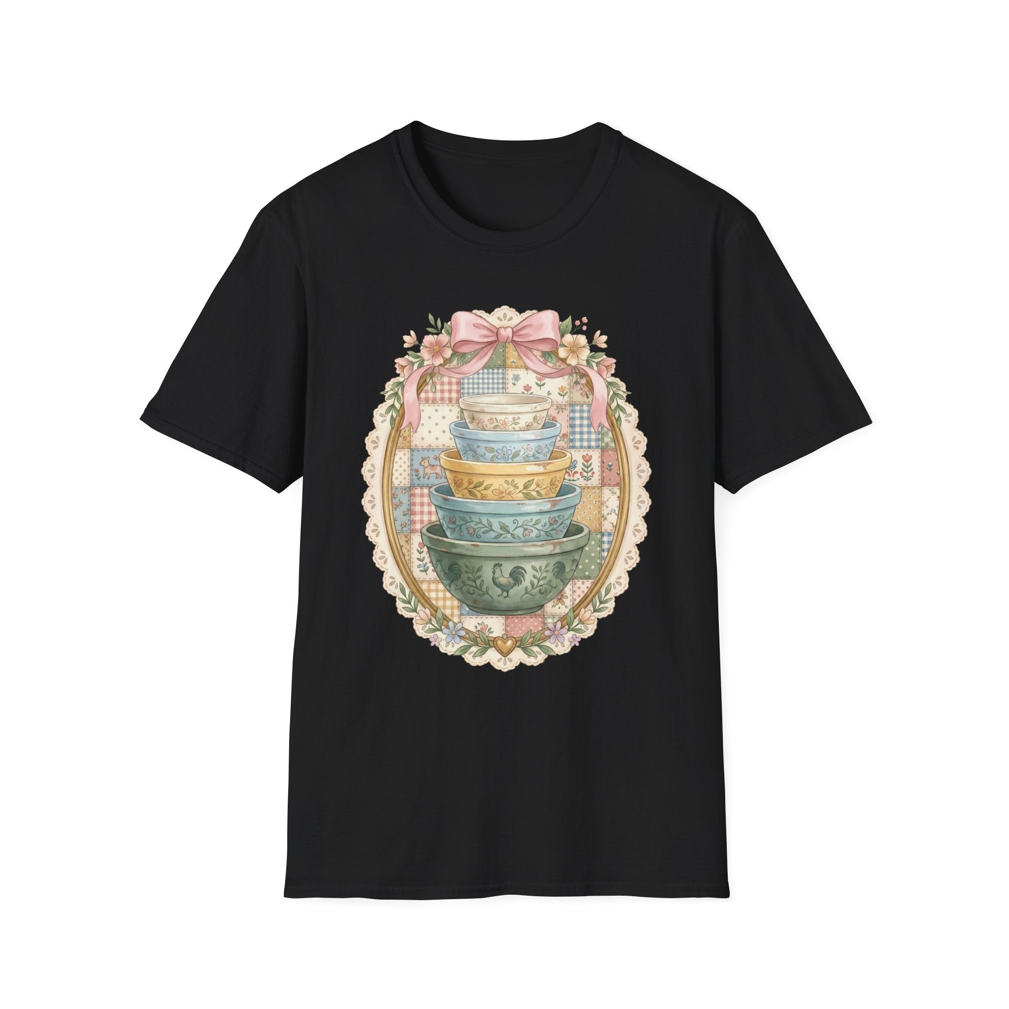 Vintage Mixing Bowls T-Shirt — Shabby Chic Kitchen Stack Graphic Tee