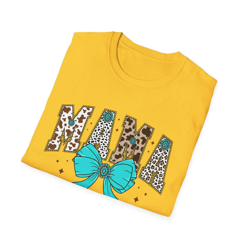 Mama Leopard Print Tee with Teal Bow – Cute Mother's Day Shirt