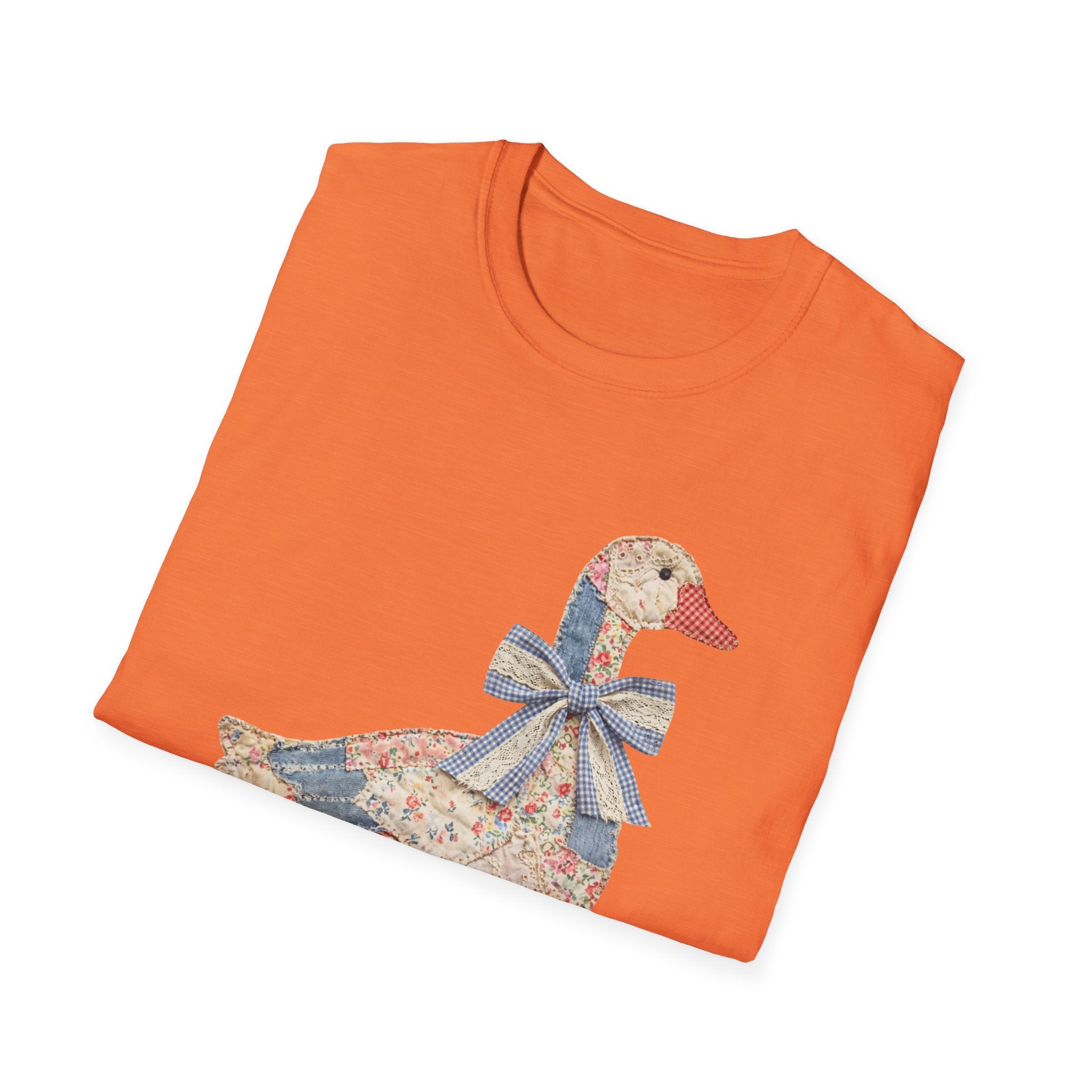 Vintage Patchwork Duck T-Shirt — Cute Floral Goose with Bow Tee