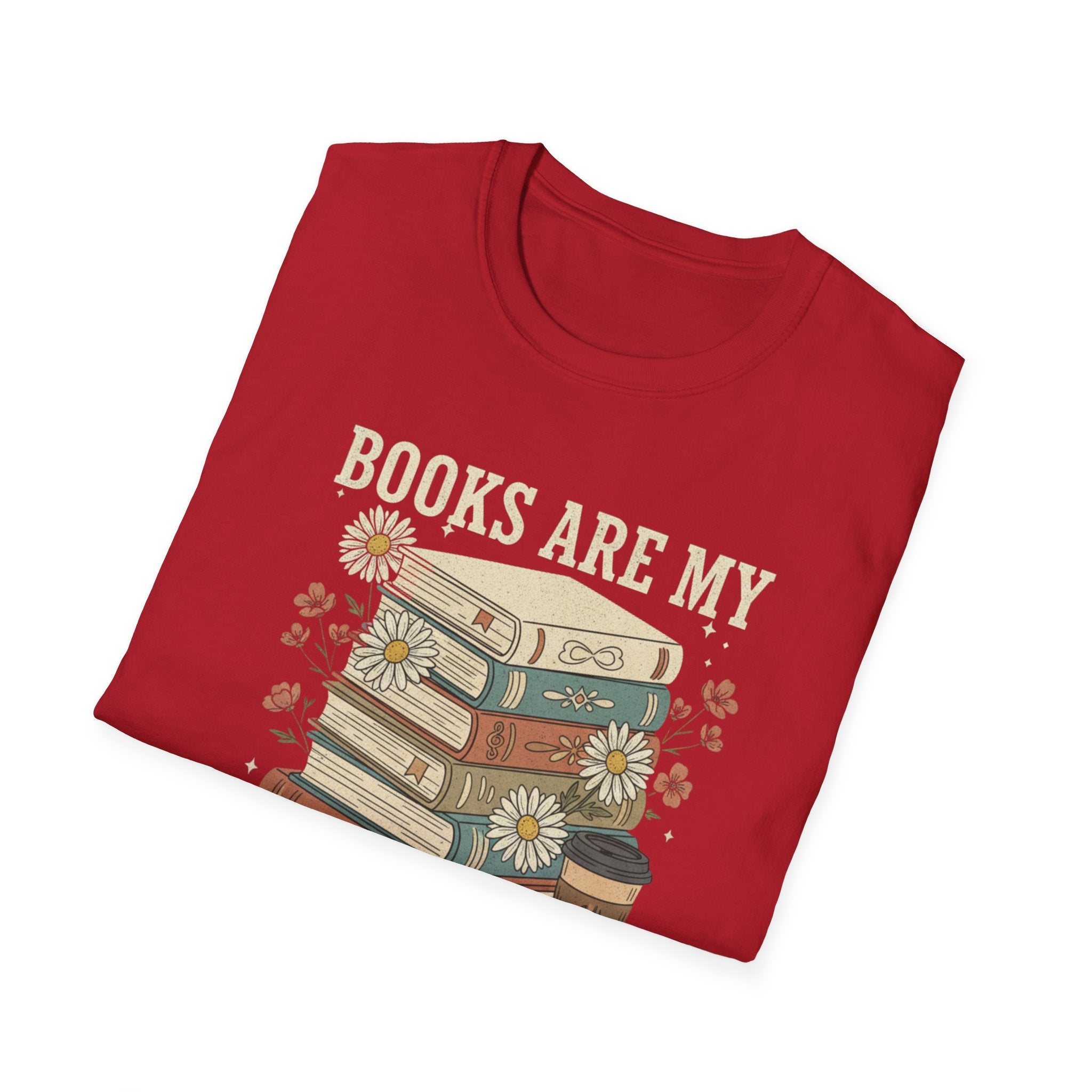 Books Are My Therapy T-Shirt — Stack of Books & Coffee Literary Tee