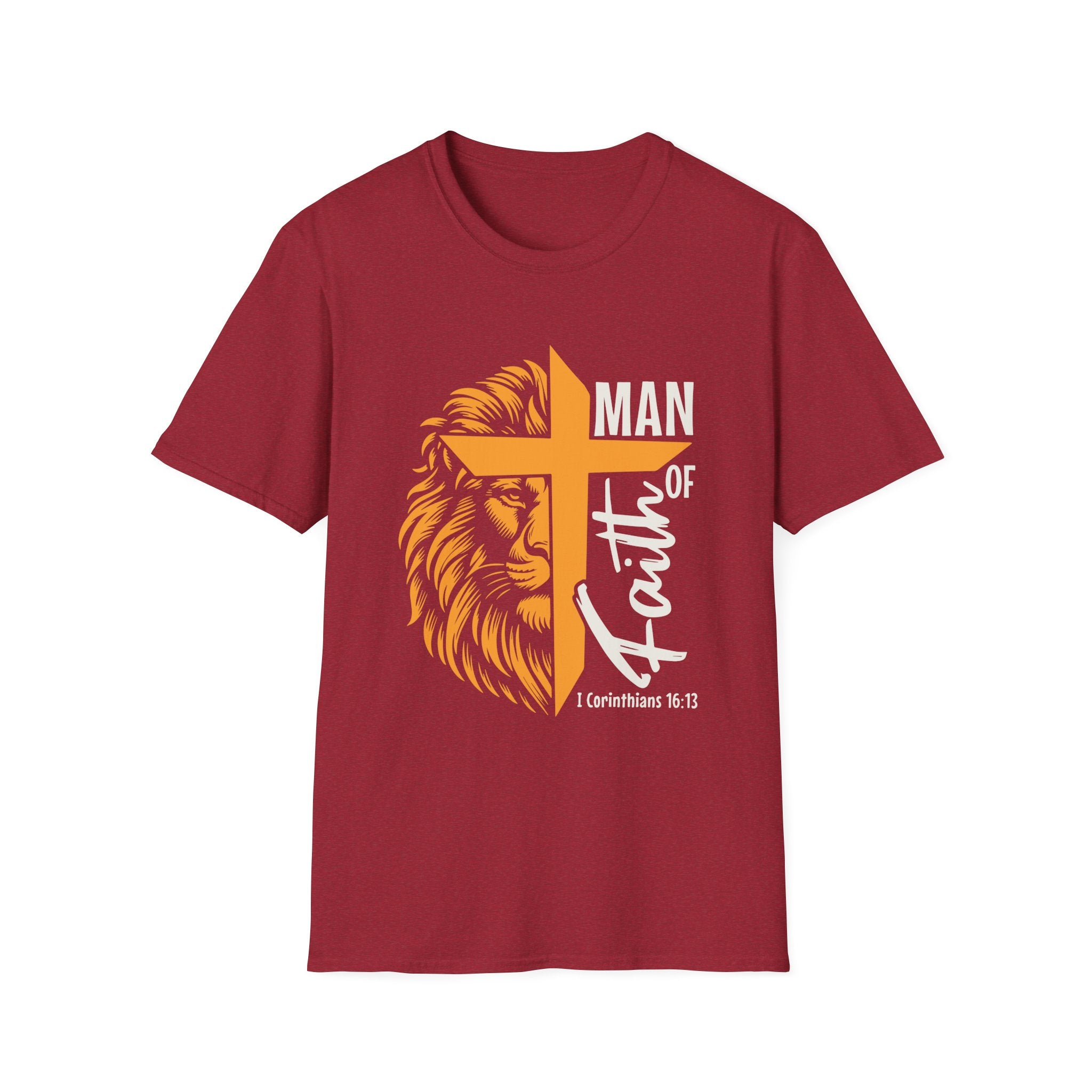 Man of Faith T-Shirt — Lion & Cross Christian Tee (1 Corinthians 16:13)