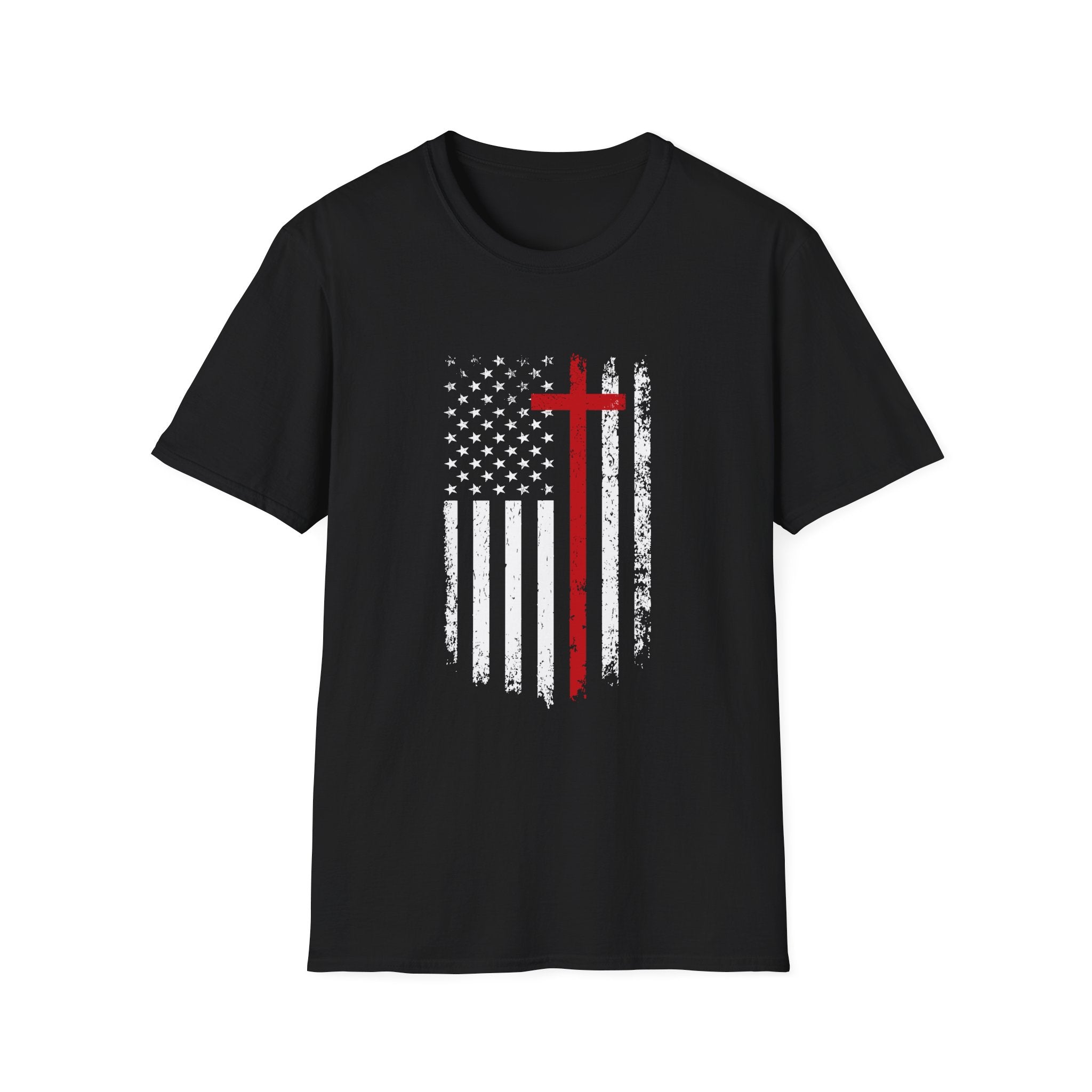 Christian Cross Minimalist T-Shirt — Distressed Red Cross Faith Tee