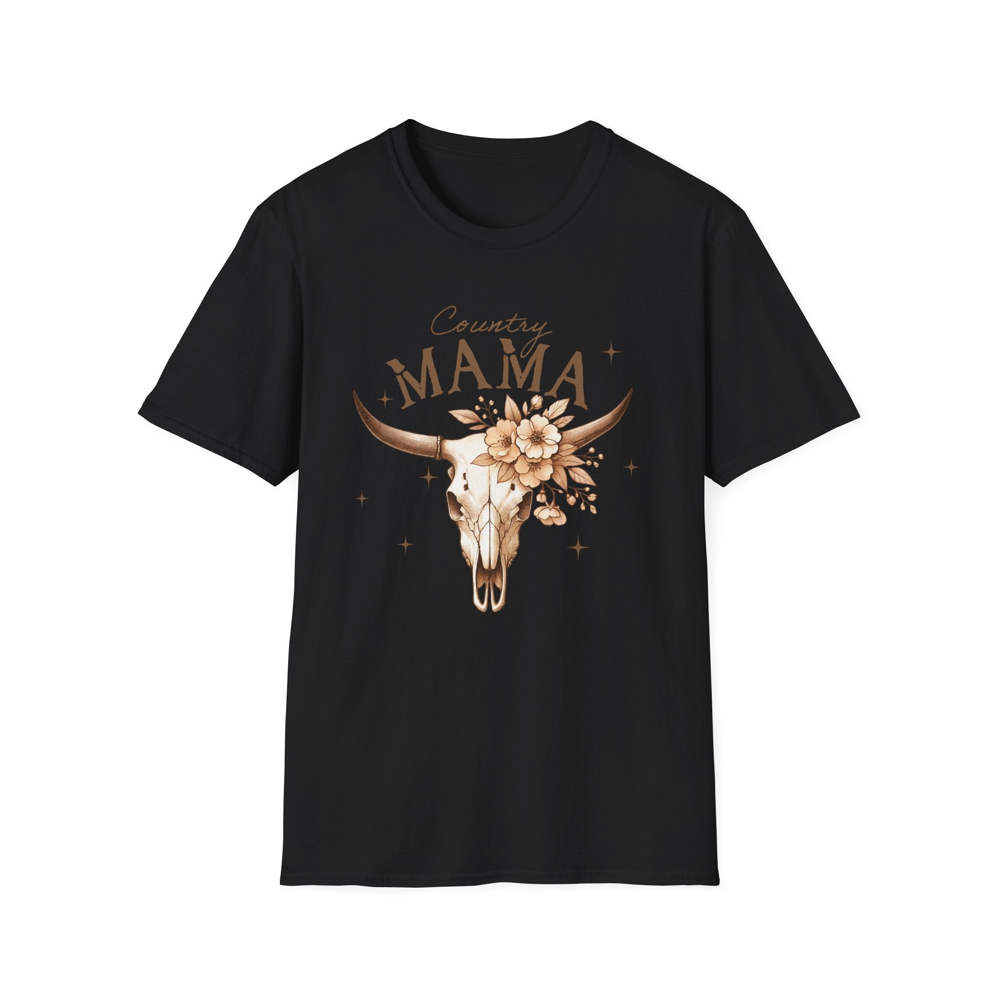 Country Mama T-Shirt — Floral Longhorn Skull Graphic