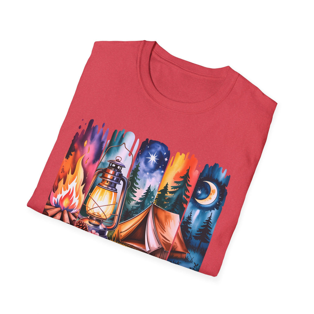 Camping Mode T-Shirt — Watercolor Campfire Lantern Tent Graphic Tee