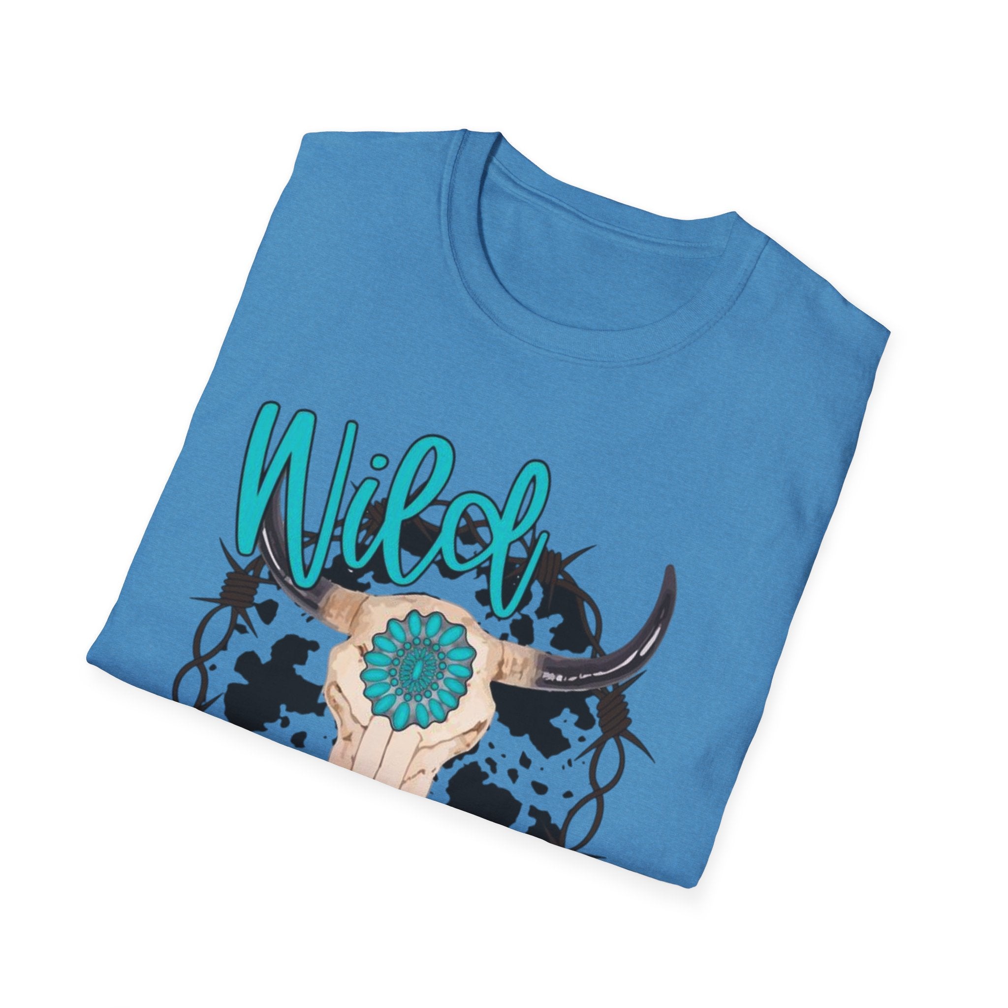 Wild & Free Cow Skull T-Shirt — Turquoise Boho Western Graphic Tee