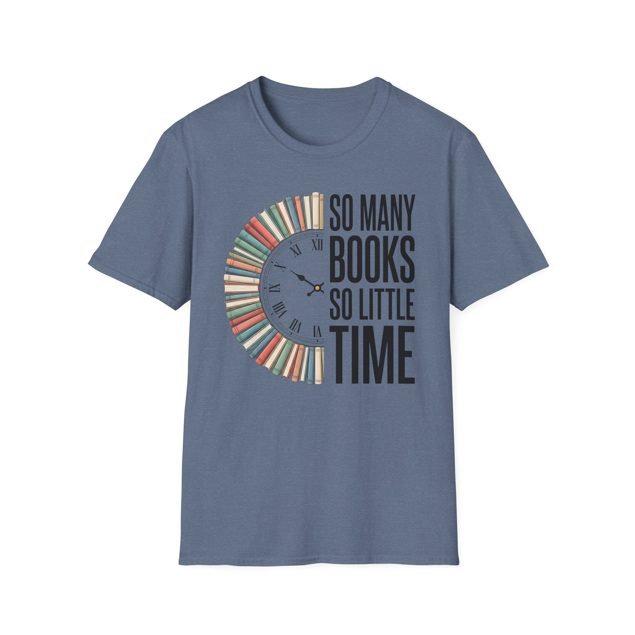 Book Lover T‑Shirt — "So Many Books, So Little Time" Clock Design