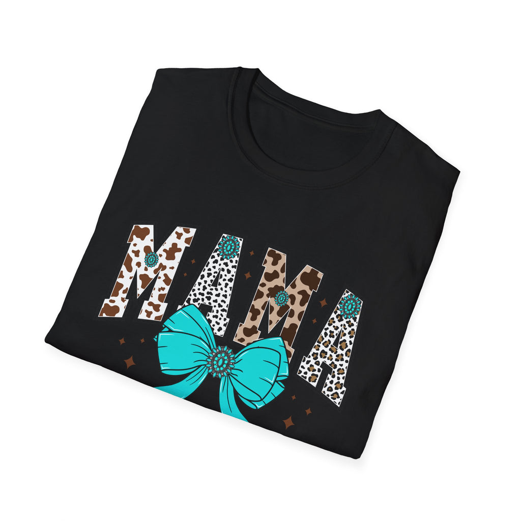 Mama Leopard Print Tee with Teal Bow – Cute Mother's Day Shirt