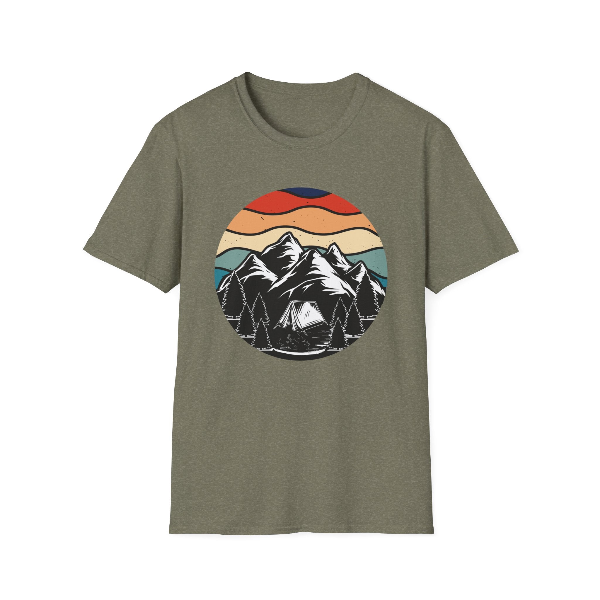 Retro Mountain Graphic T-Shirt — Sunset Camping Wilderness Tee