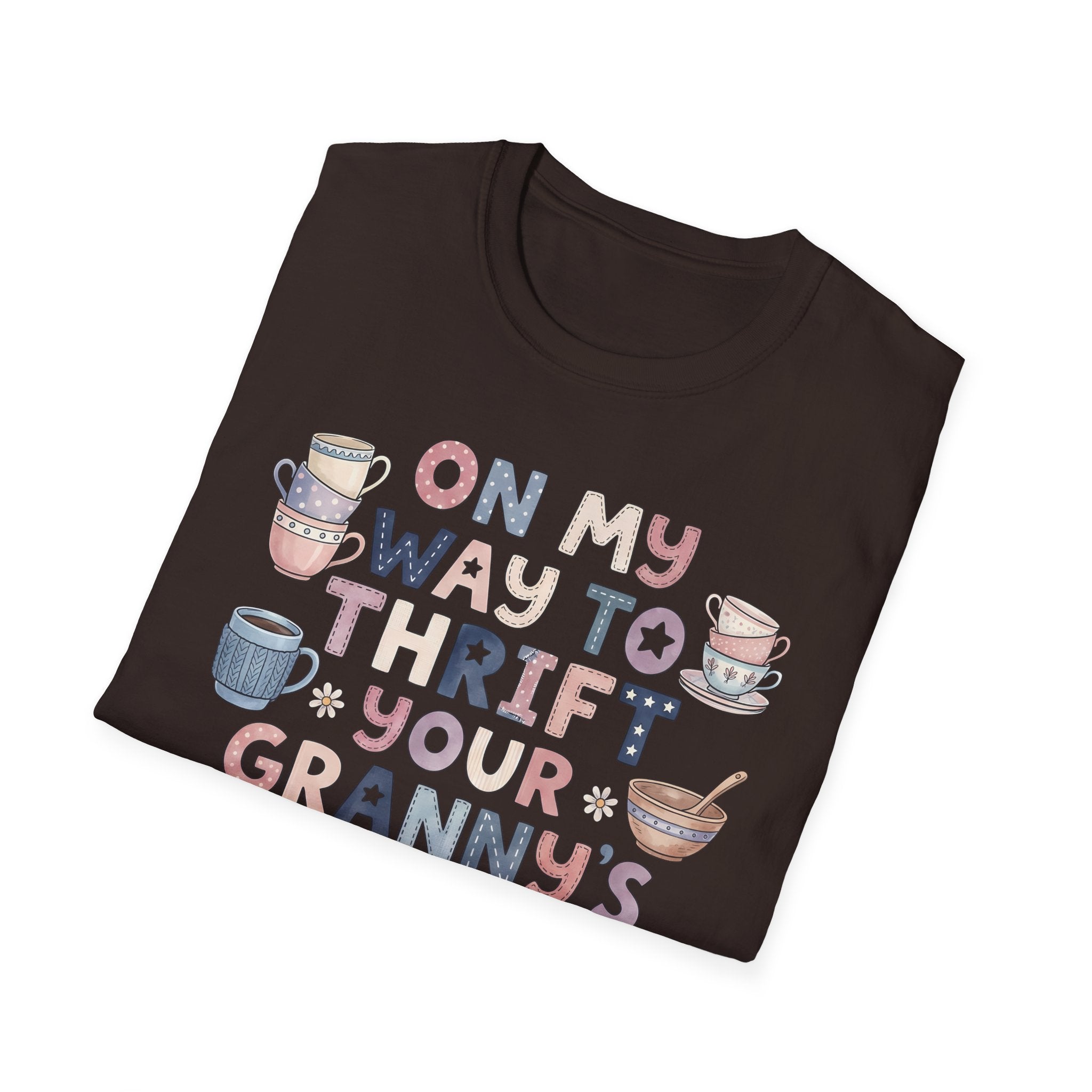 Thrifted Finds Tee — “On My Way to Thrift Your Granny’s Knick Knacks” Vintage Coffee Graphic T-Shirt