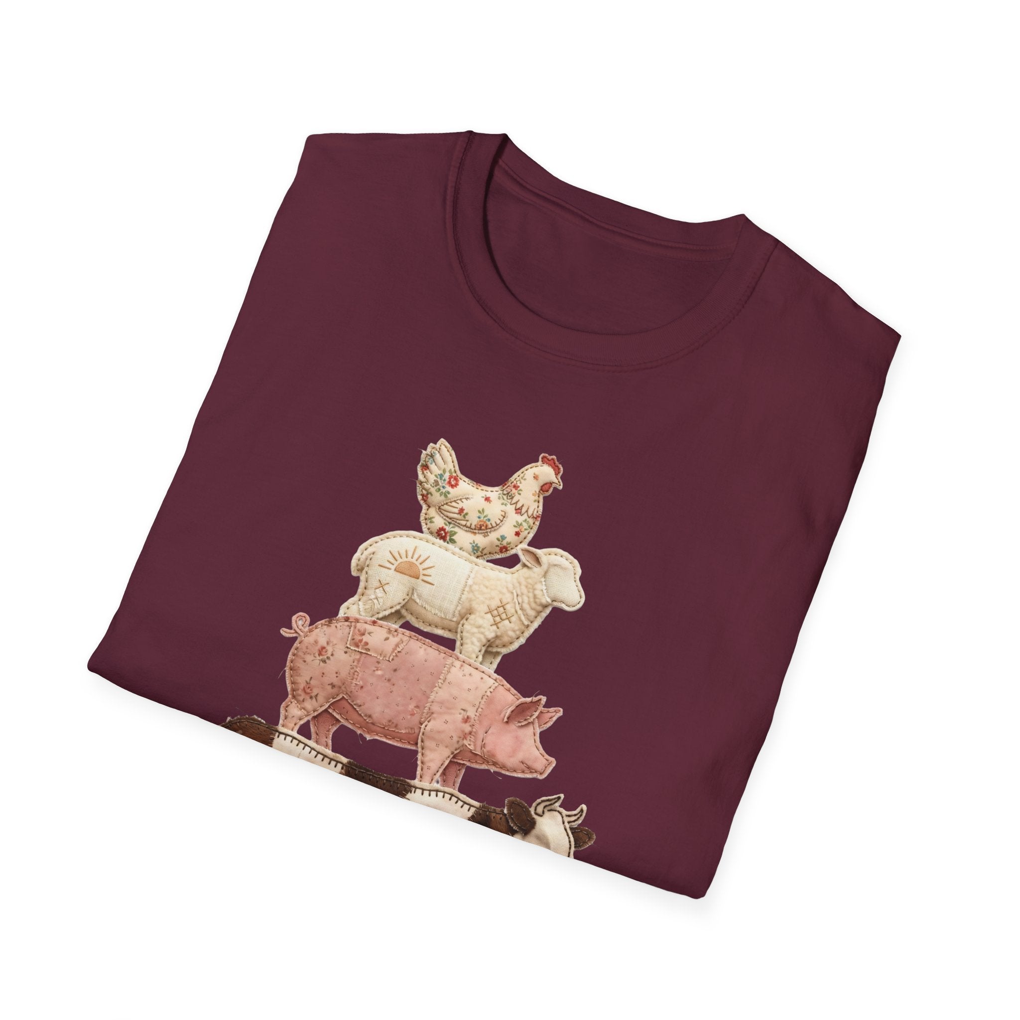 Farm Animal Stack T-Shirt — Vintage Cow, Pig, Sheep & Chicken Graphic Tee