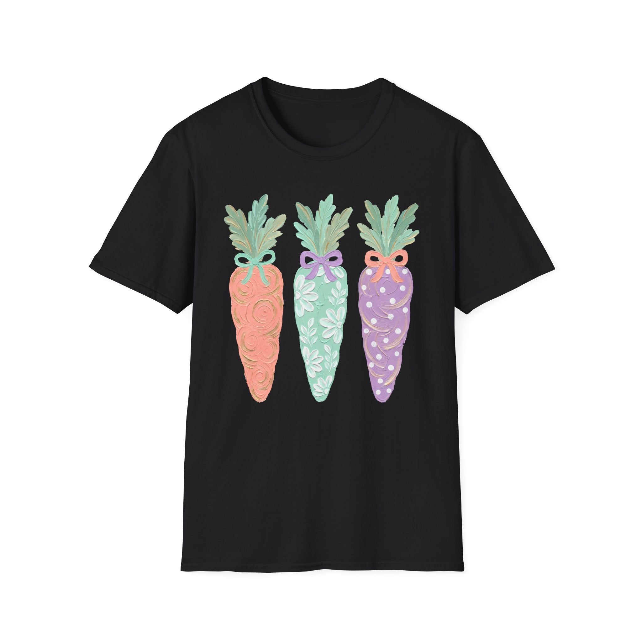 Carrot Trio Graphic T-Shirt — Pastel Floral Easter Tee