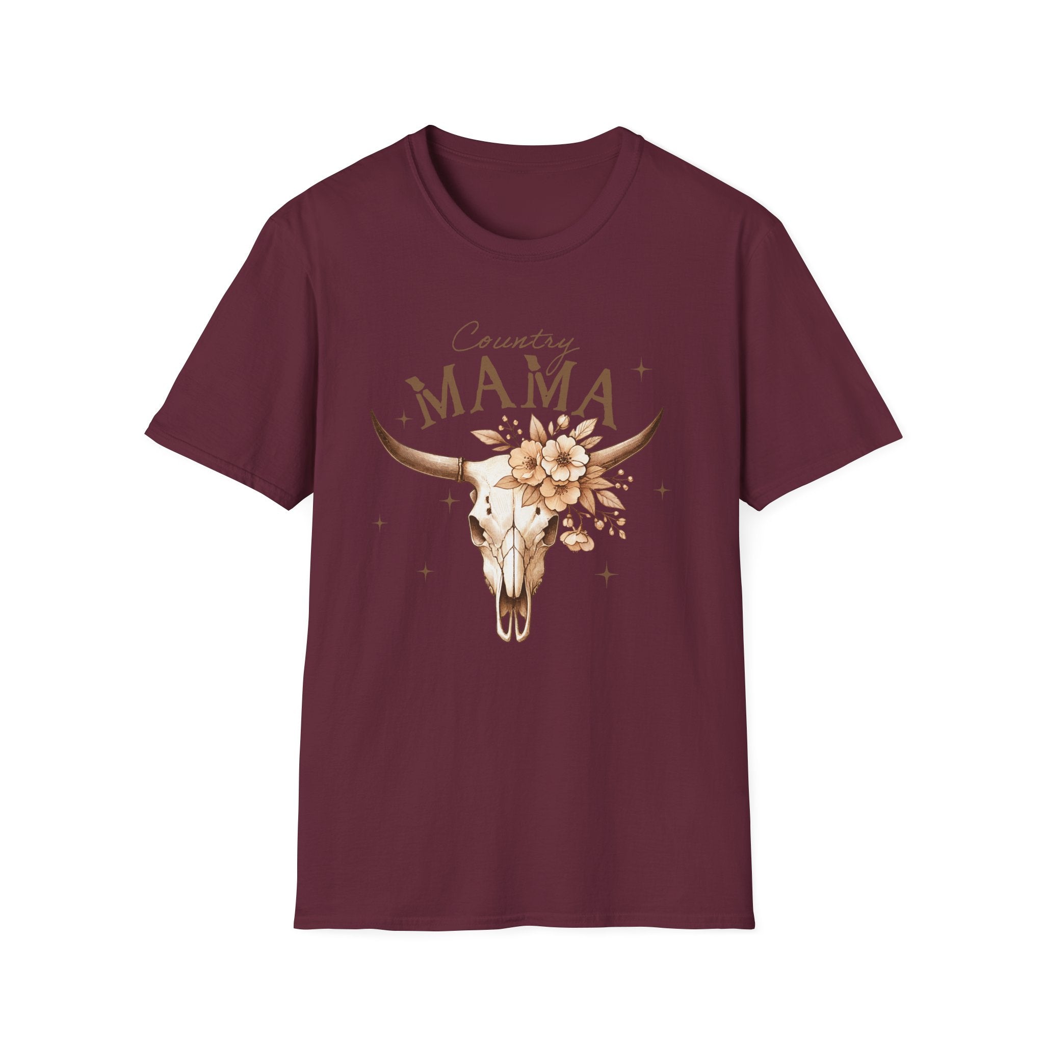 Country Mama T-Shirt — Floral Longhorn Skull Graphic
