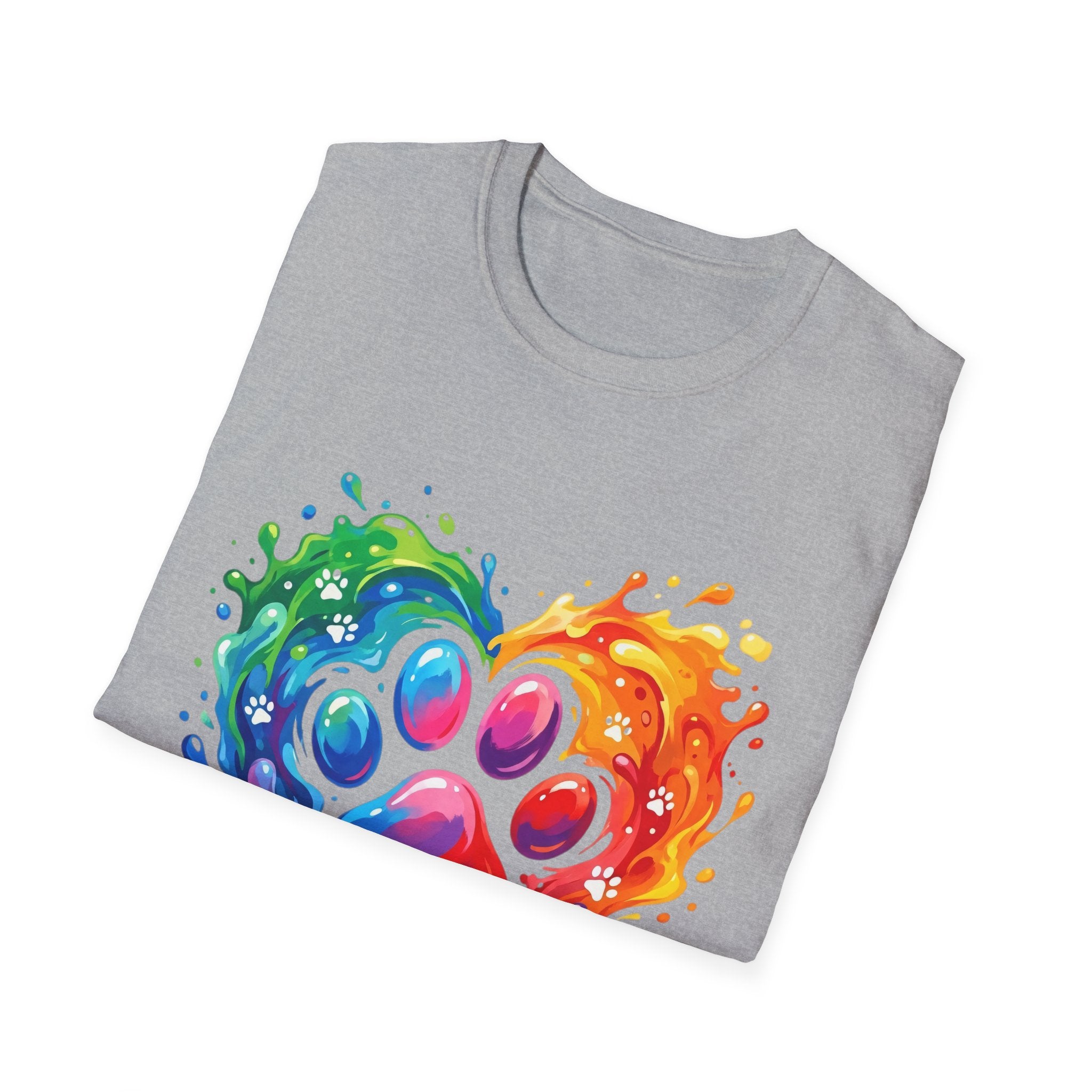 Rainbow Paw Heart T-Shirt — Colorful Pet Lover Tee