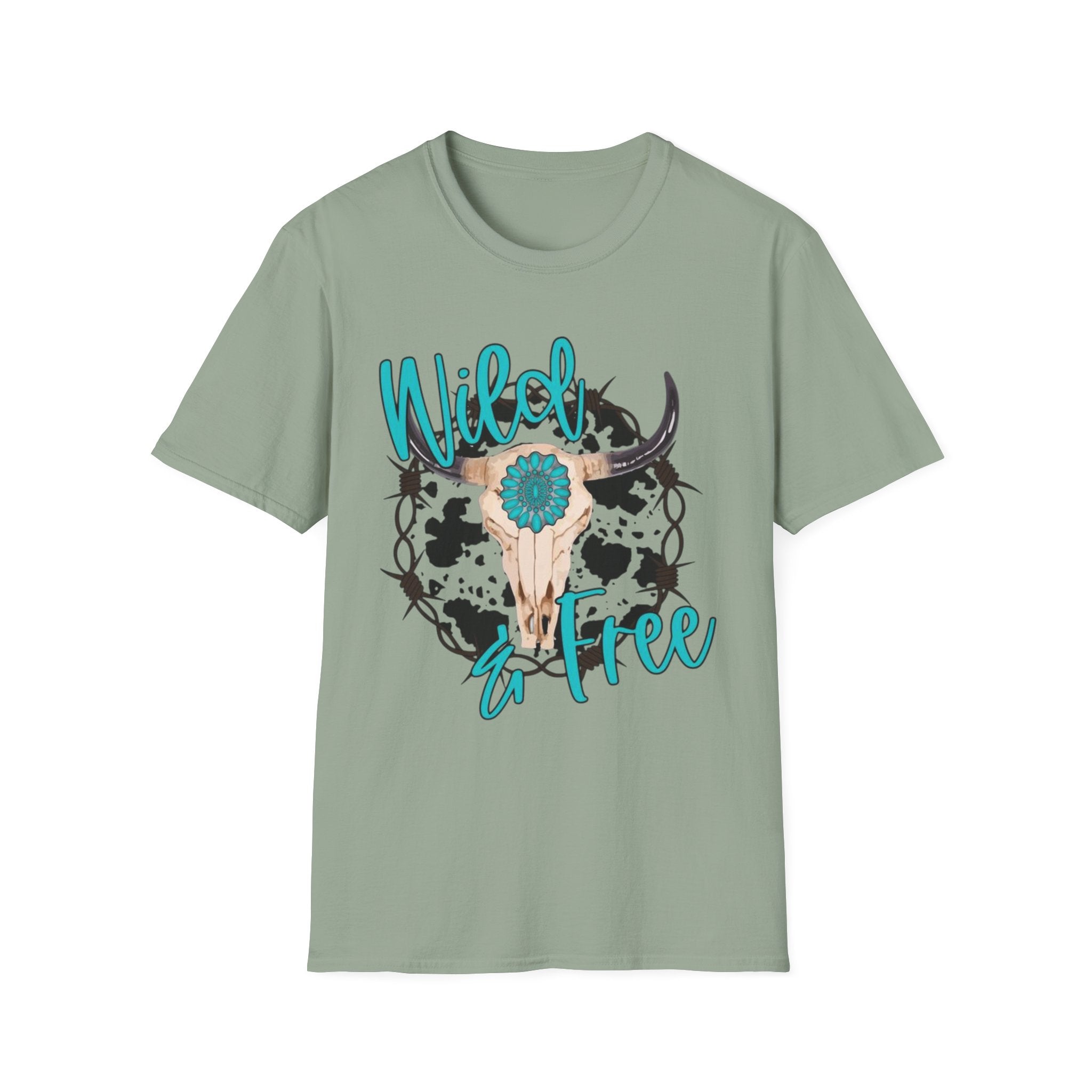 Wild & Free Cow Skull T-Shirt — Turquoise Boho Western Graphic Tee