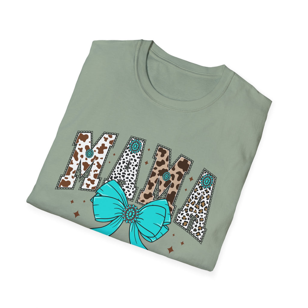 Mama Leopard Print Tee with Teal Bow – Cute Mother's Day Shirt