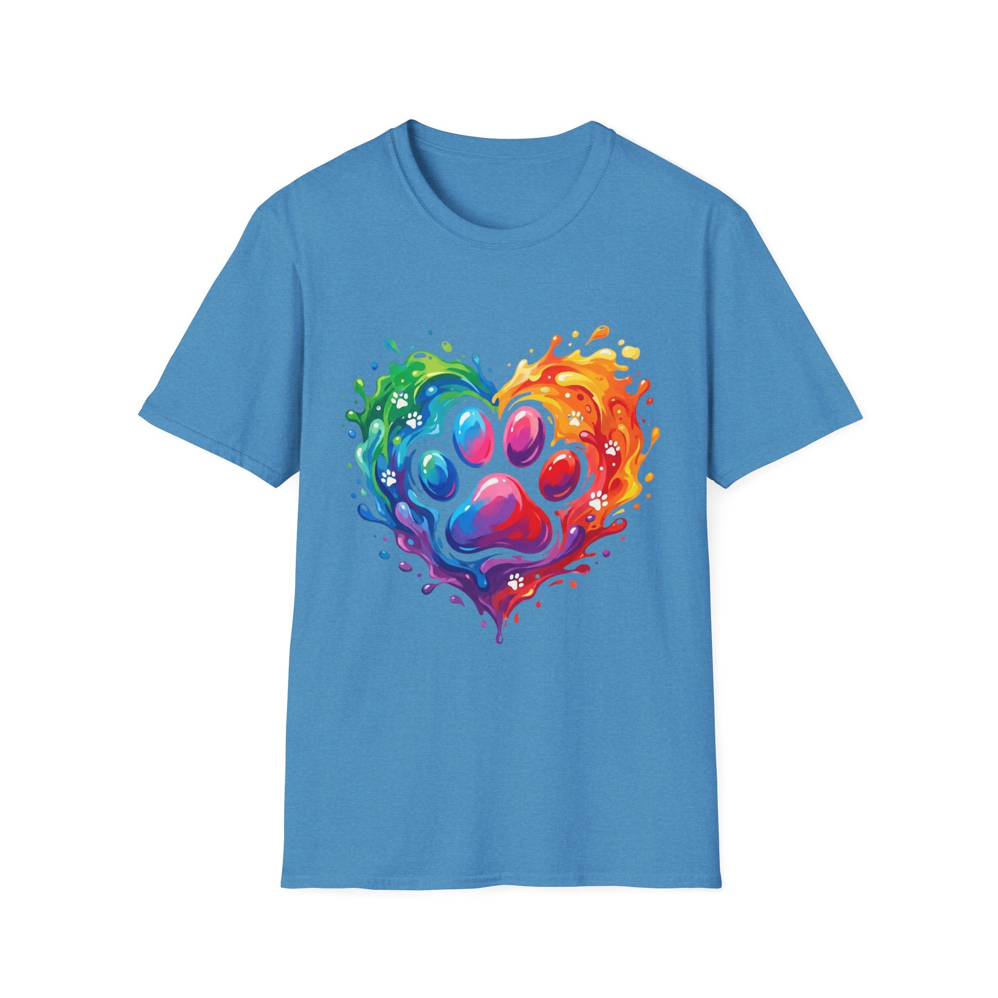 Rainbow Paw Heart T-Shirt — Colorful Pet Lover Tee