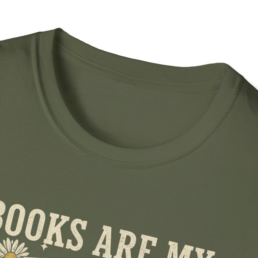 Books Are My Therapy T-Shirt — Stack of Books & Coffee Literary Tee