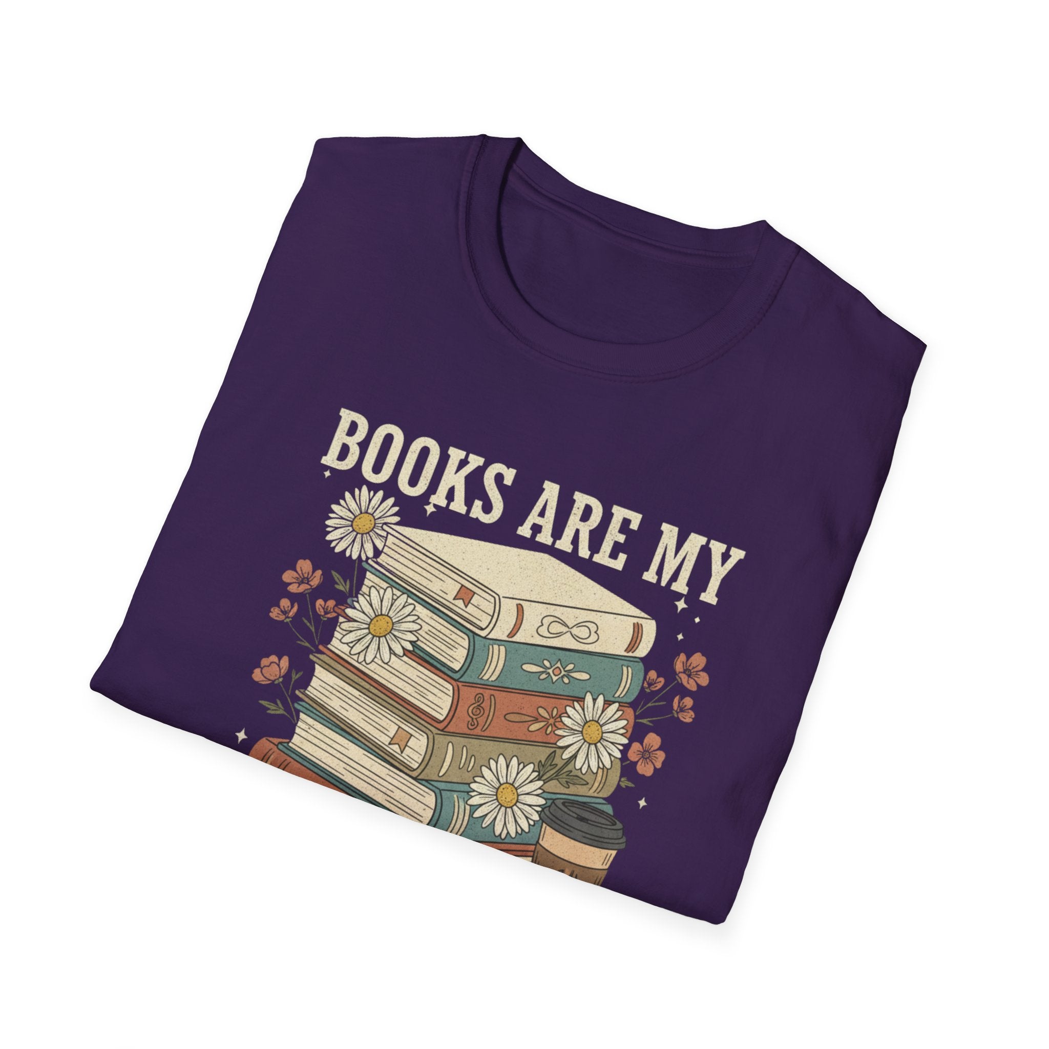 Books Are My Therapy T-Shirt — Stack of Books & Coffee Literary Tee