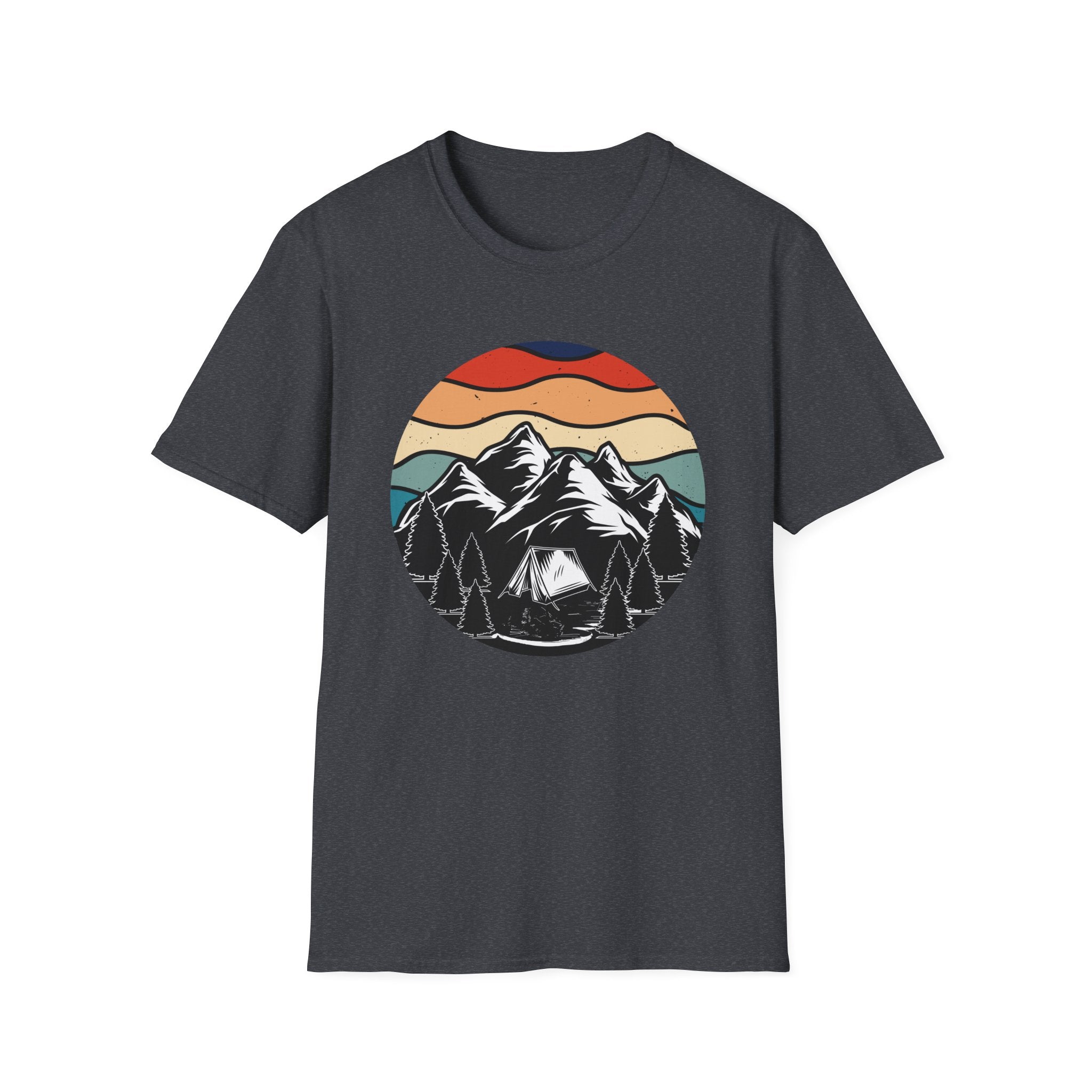 Retro Mountain Graphic T-Shirt — Sunset Camping Wilderness Tee