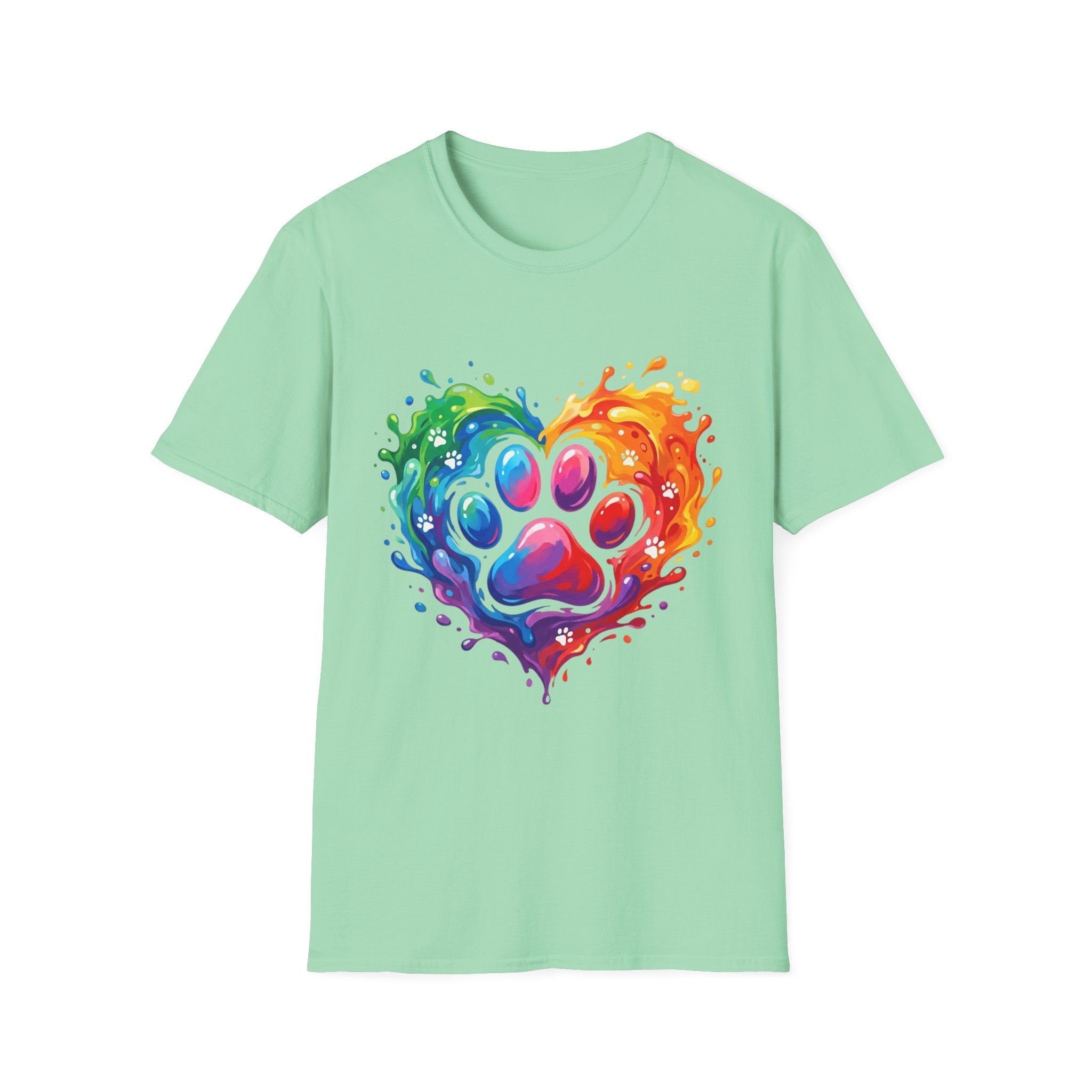 Rainbow Paw Heart T-Shirt — Colorful Pet Lover Tee