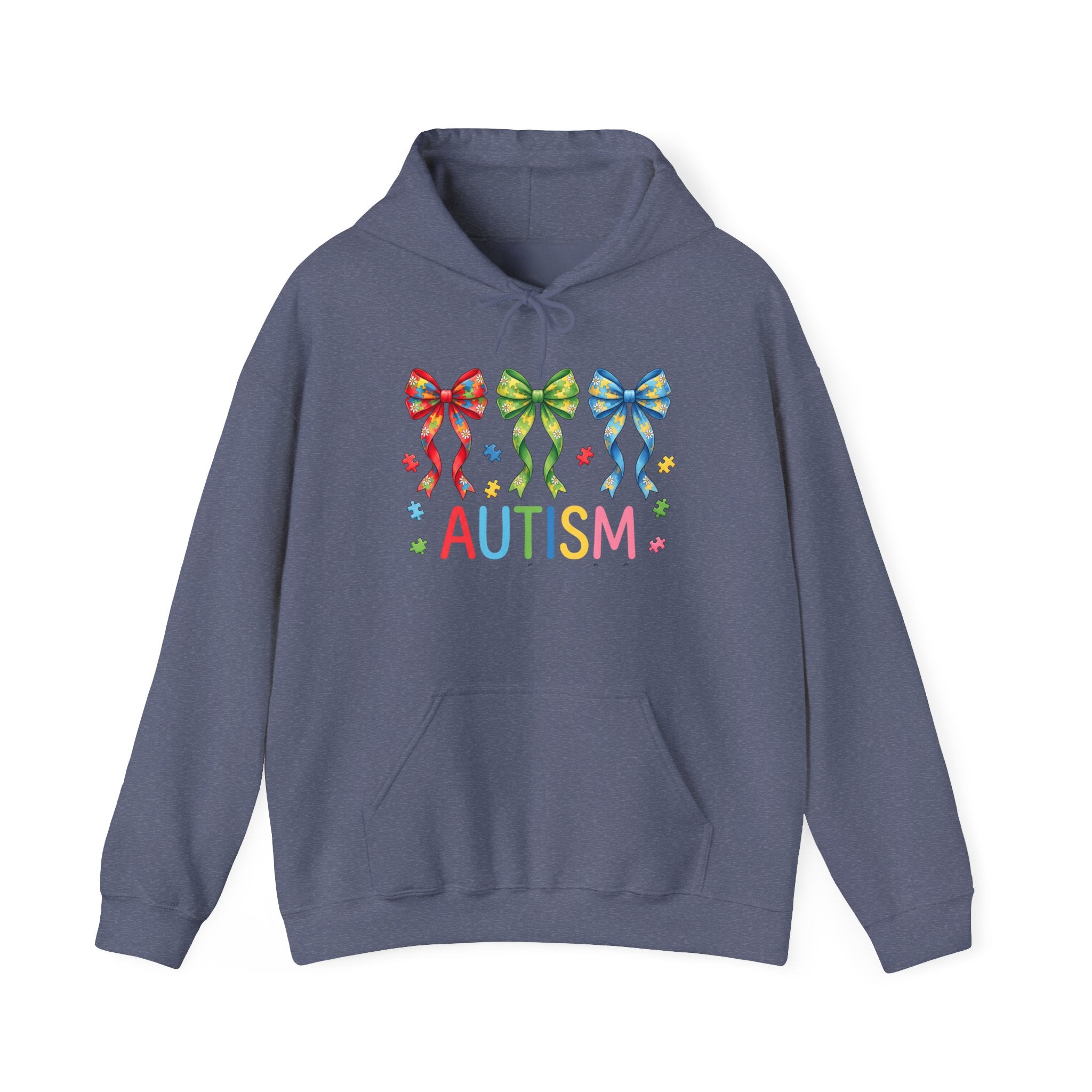 Autism Awareness Hoodie — Rainbow Puzzle Bows Design