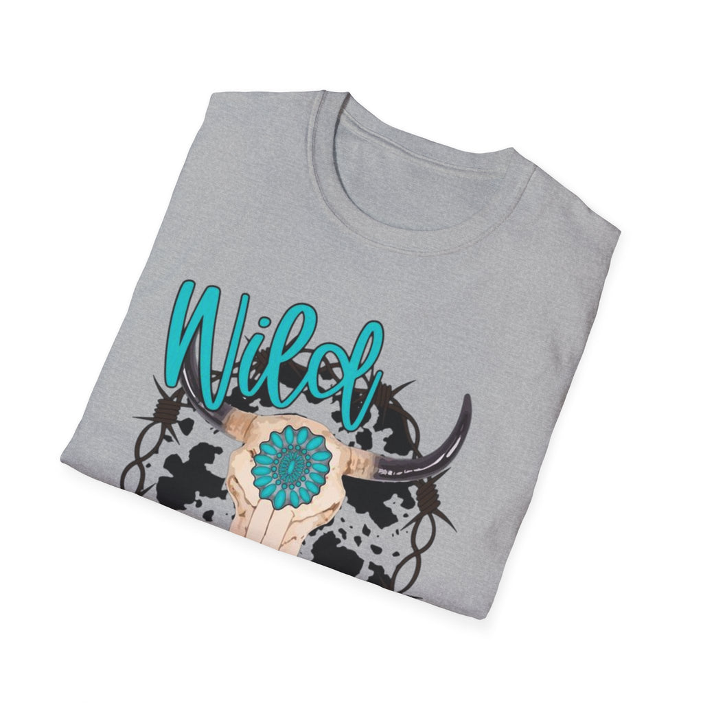 Wild & Free Cow Skull T-Shirt — Turquoise Boho Western Graphic Tee