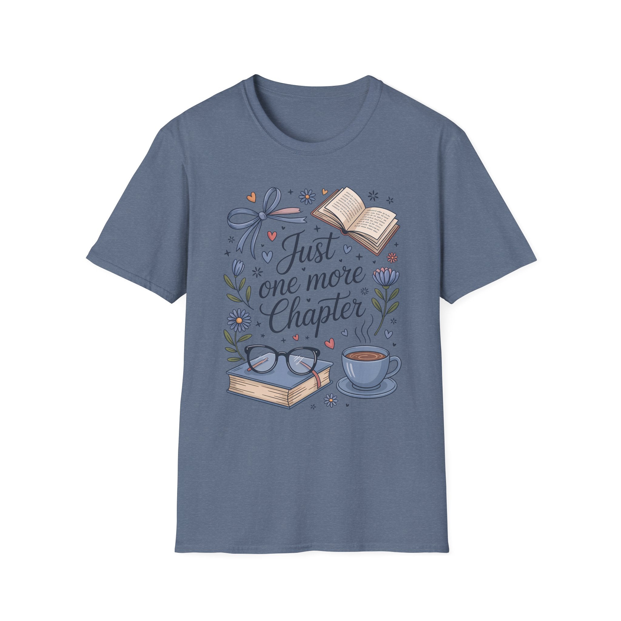T-Shirt — "Just One More Chapter" Book Lover Tee with Glasses & Coffee