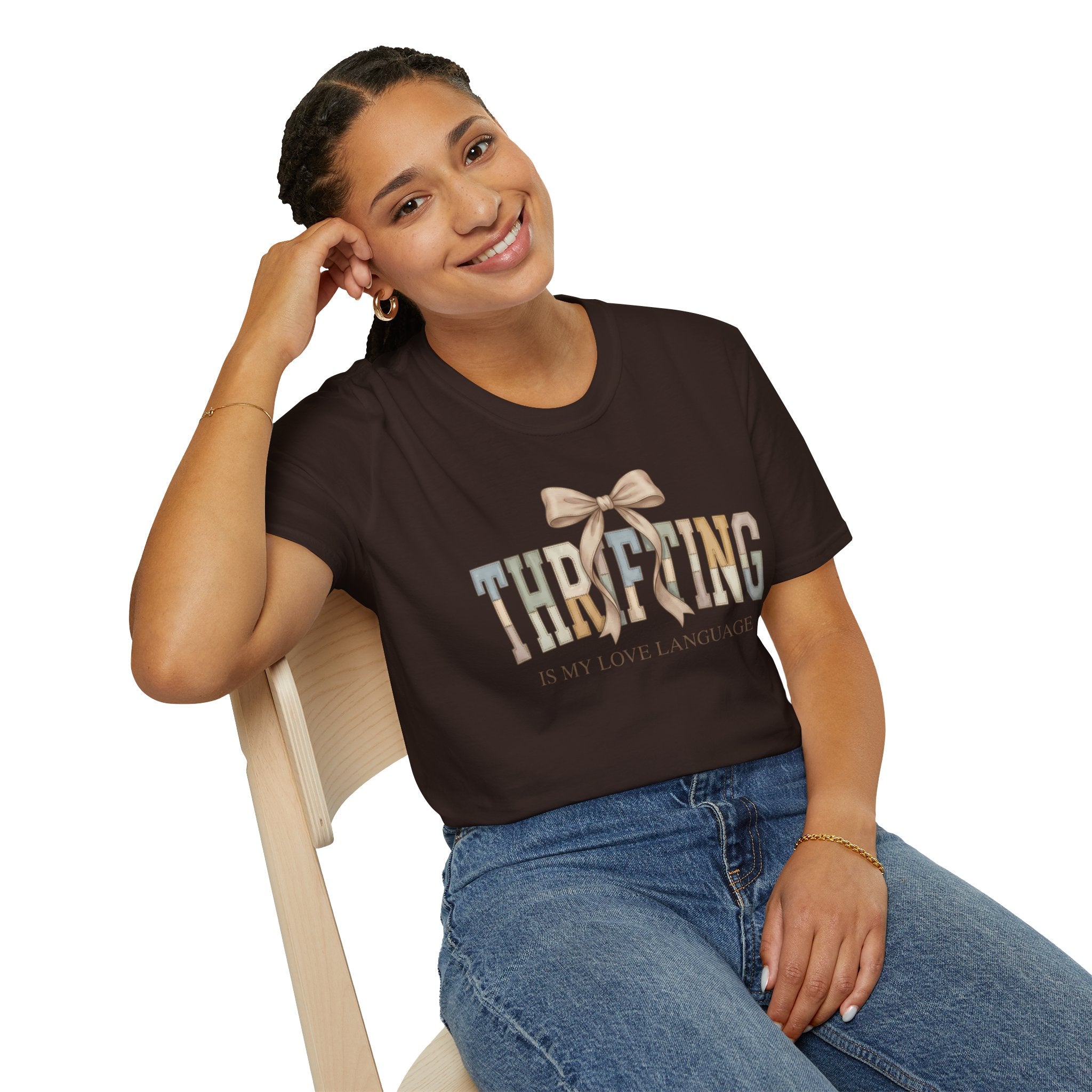 Thrifting Is My Love Language T-Shirt – Retro Bow Vintage Vibe Tee for Thrift Lovers