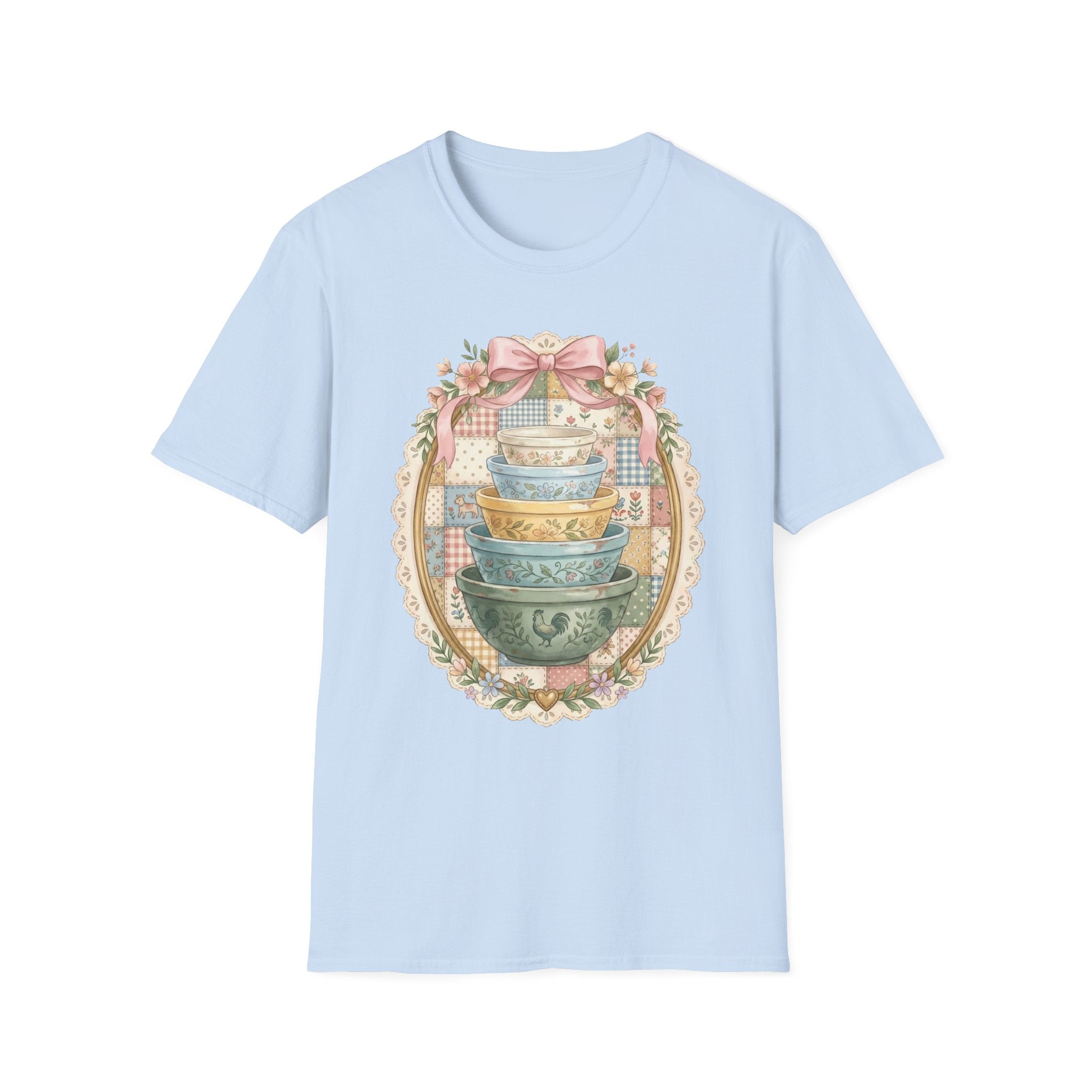 Vintage Mixing Bowls T-Shirt — Shabby Chic Kitchen Stack Graphic Tee