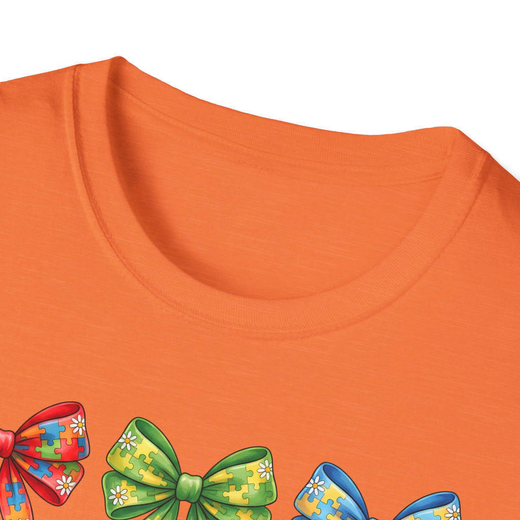 Autism Awareness T-Shirt — "Autism: Accept • Understand • Love" with Colorful Ribbon Bows