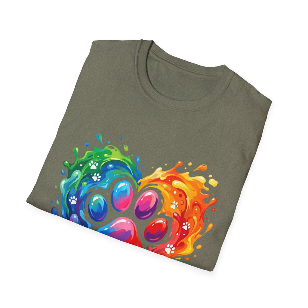Rainbow Paw Heart T-Shirt — Colorful Pet Lover Tee