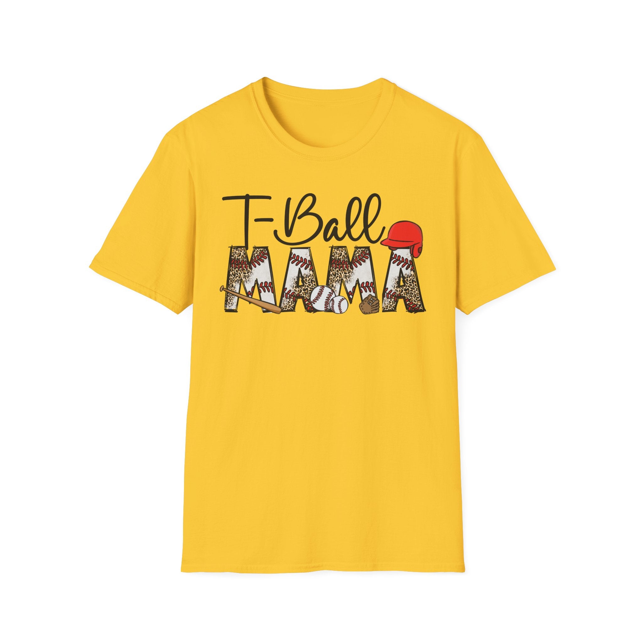 T‑Ball Mama T-Shirt — Leopard Print 'Mama' with Red Cap, Cute Sports Mom Tee