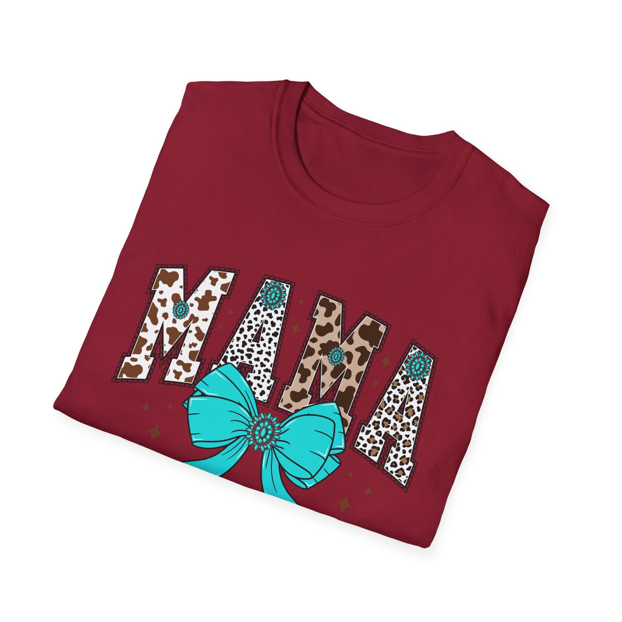 Mama Leopard Print Tee with Teal Bow – Cute Mother's Day Shirt