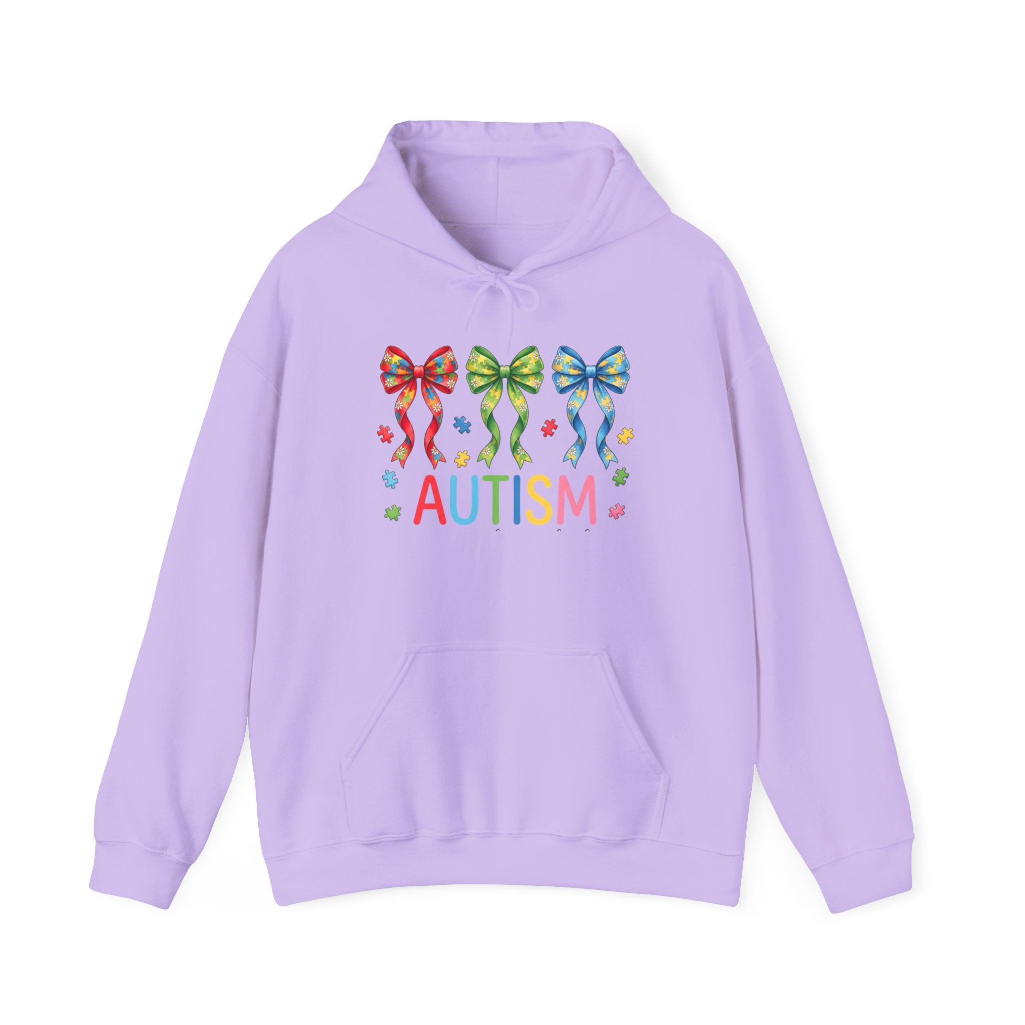 Autism Awareness Hoodie — Rainbow Puzzle Bows Design